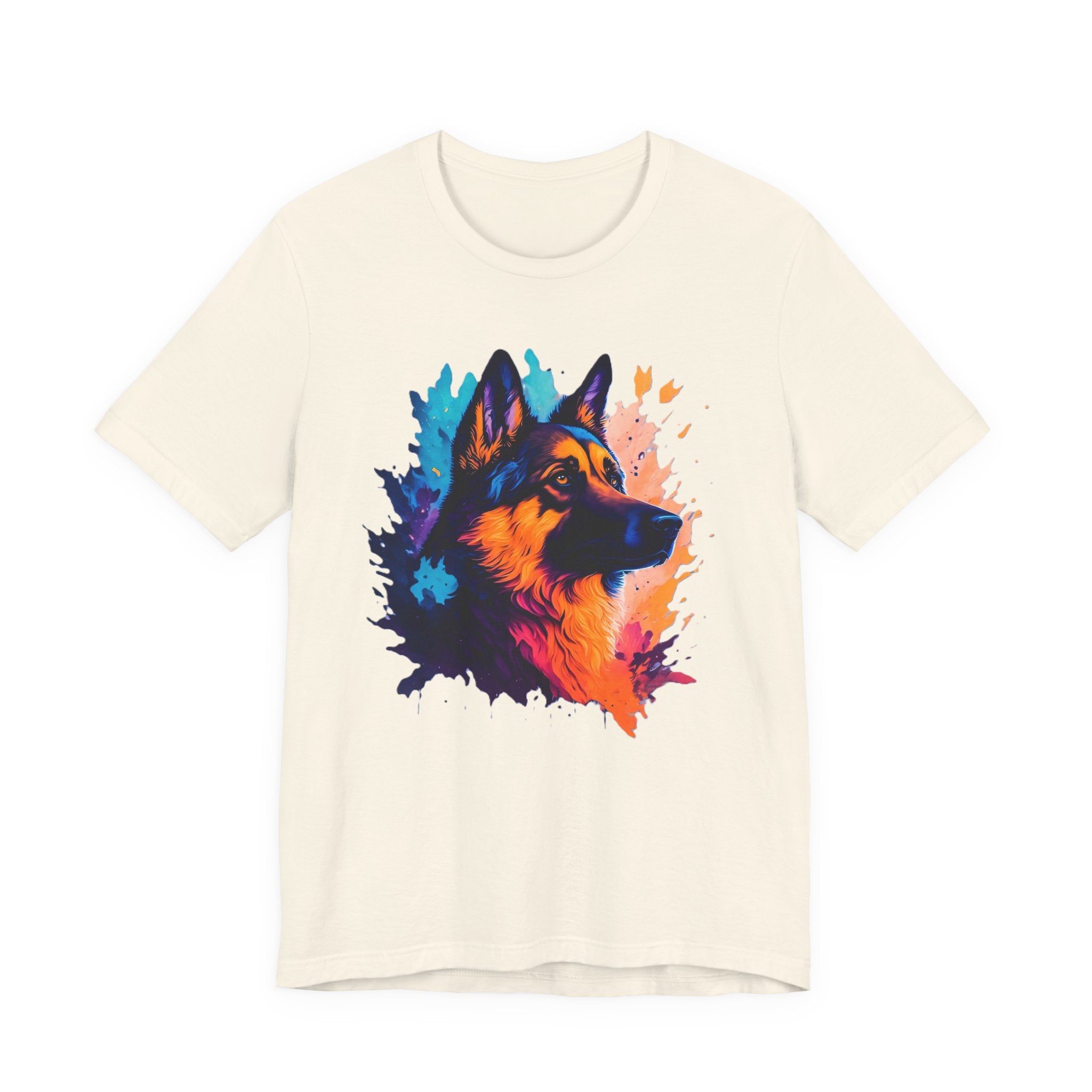 German Shepherd Splash Art Tee - Colorful Dog Portrait T-Shirt