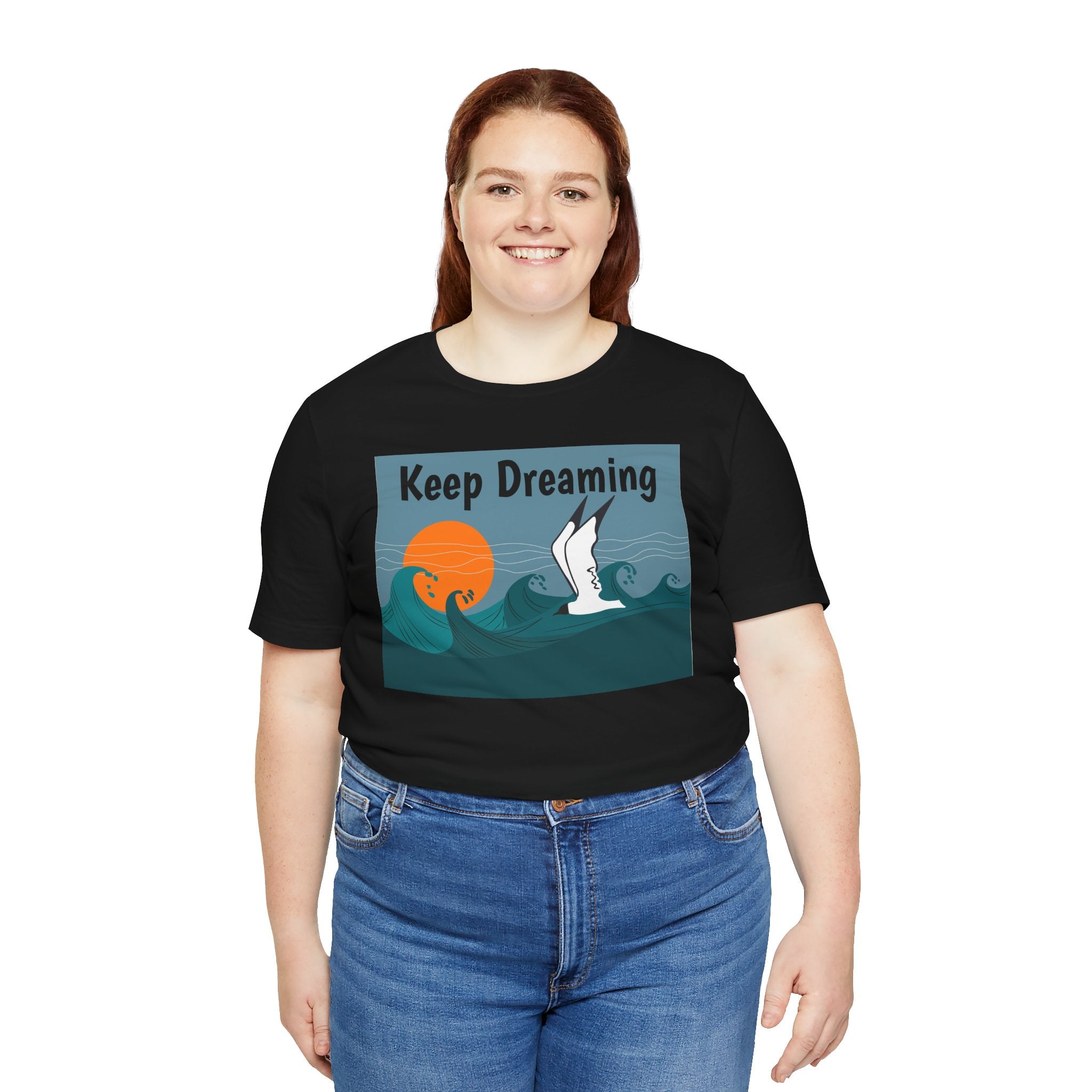 Keep Dreaming Seagull T-Shirt — Sunset Ocean Waves Graphic Tee