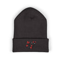 Embroidered Red Rose Heart Cuffed Beanie
