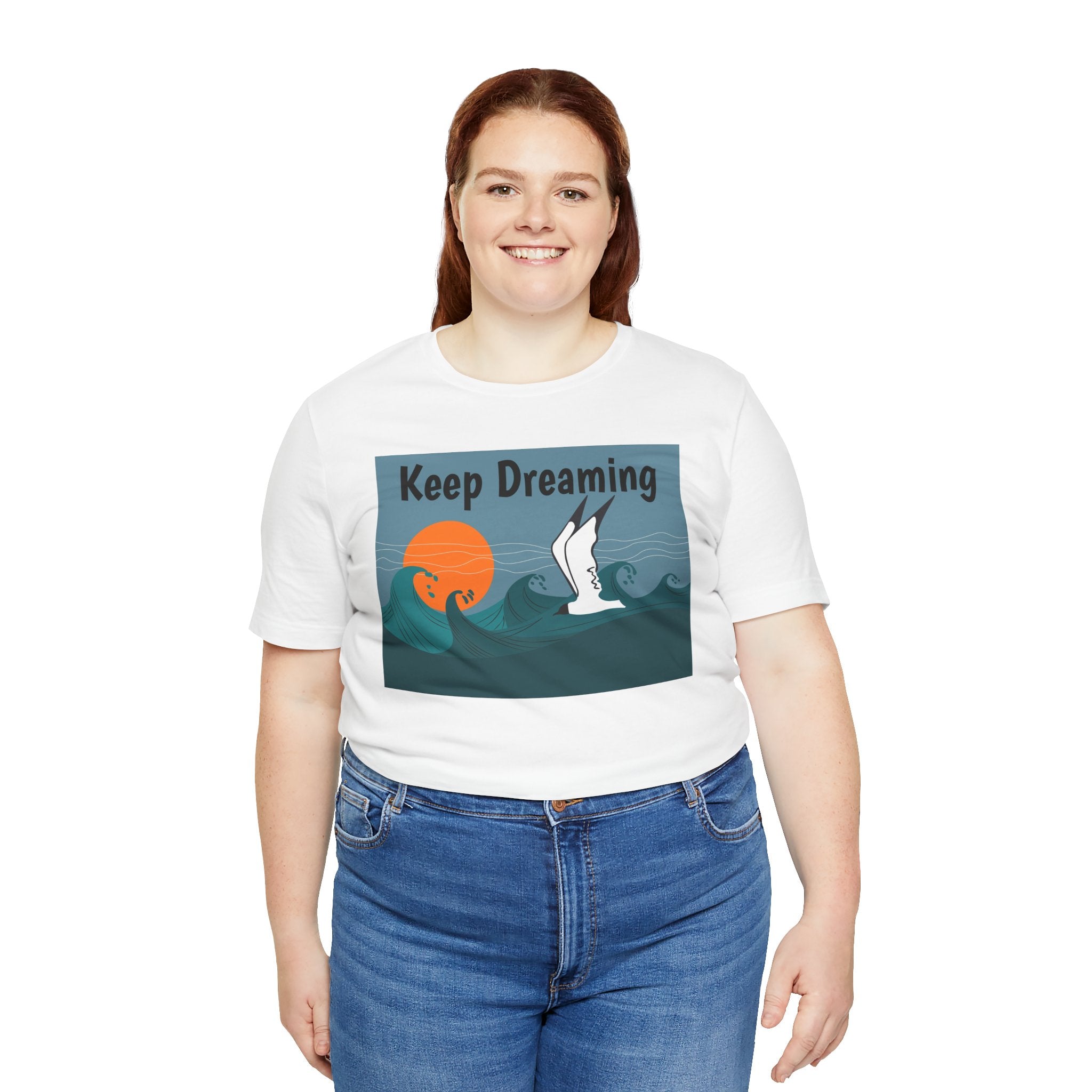 Keep Dreaming Seagull T-Shirt — Sunset Ocean Waves Graphic Tee