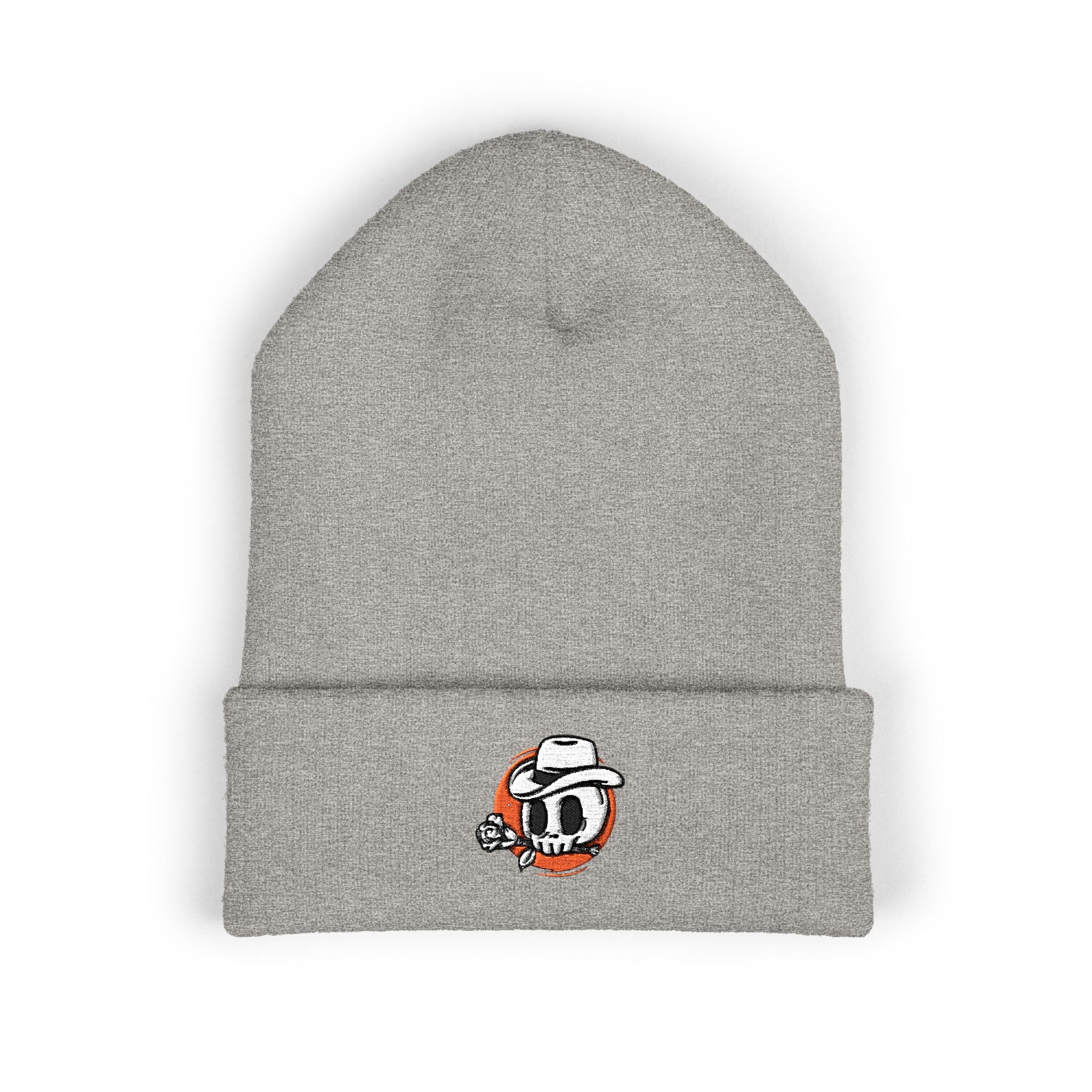 Embroidered Skate Skull Cuffed Beanie — White