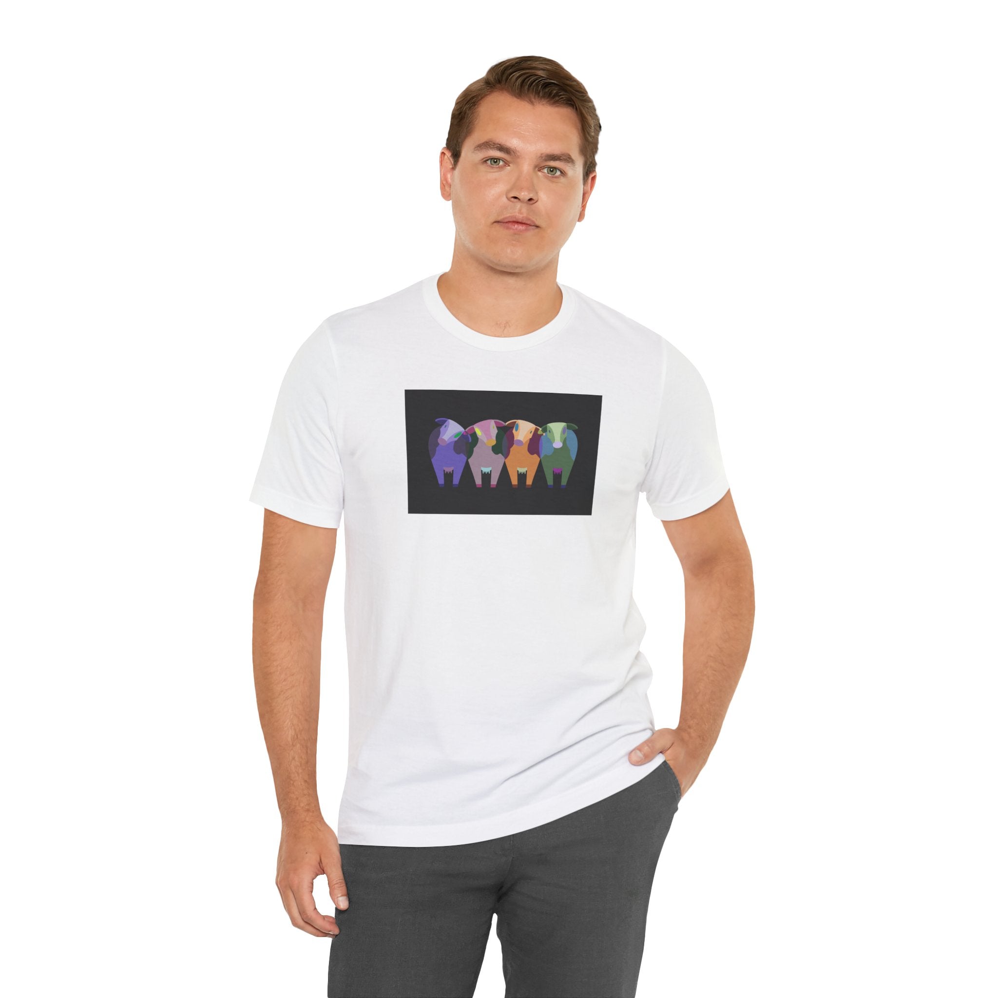 Colorful Buffalo Herd Tee — Geometric Bison Art T-Shirt