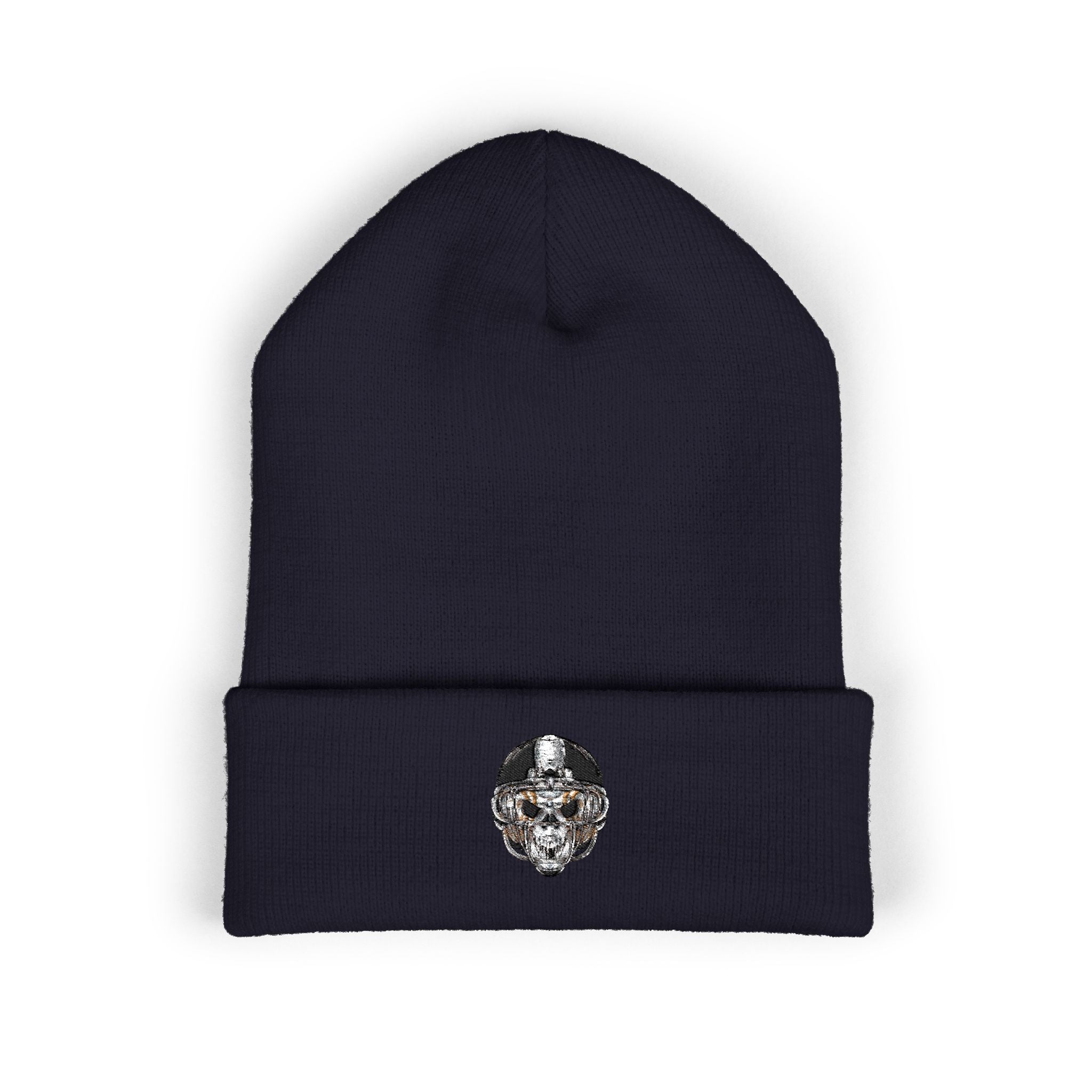 Embroidered Skull Cuffed Beanie — Classic Winter Knit Hat
