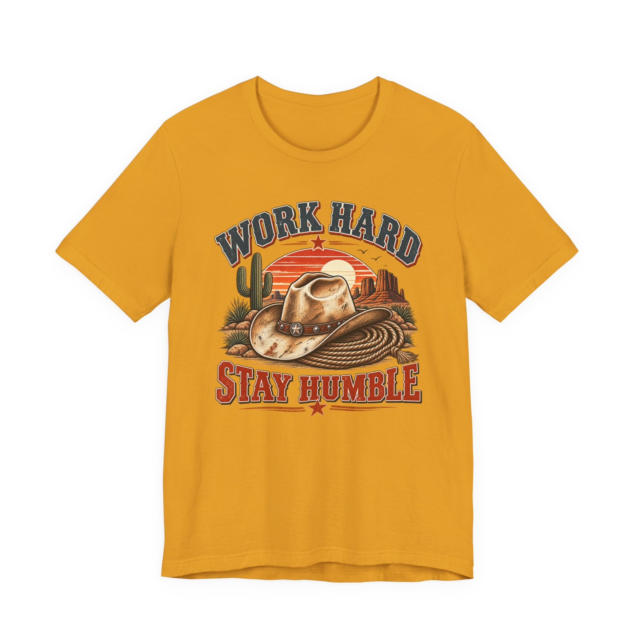 Work Hard Stay Humble Cowboy Tee — Western Sunset Short Sleeve Shirt