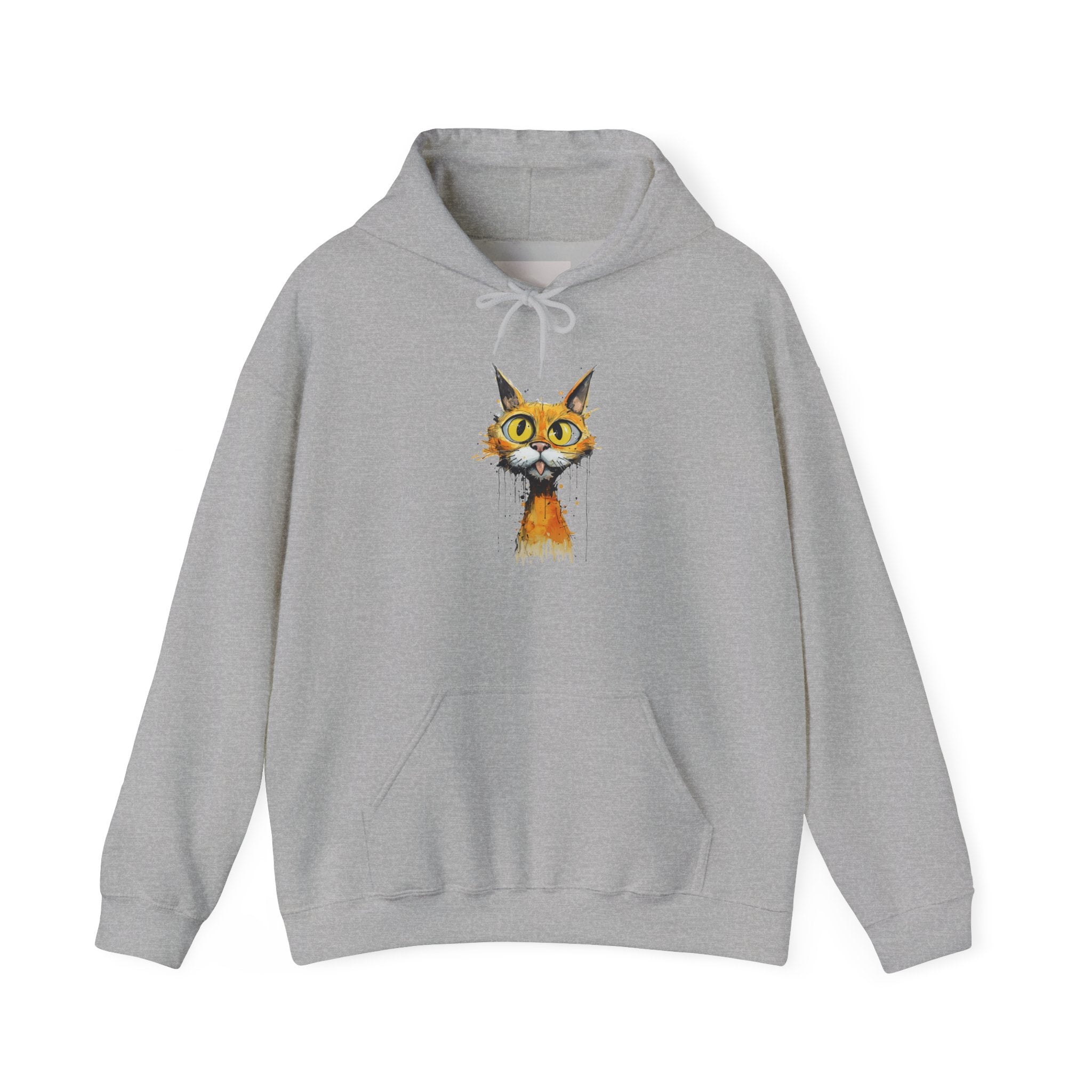 Cat Portrait Hoodie — Whimsical Watercolor Yellow-Eyed Cat Graphic
