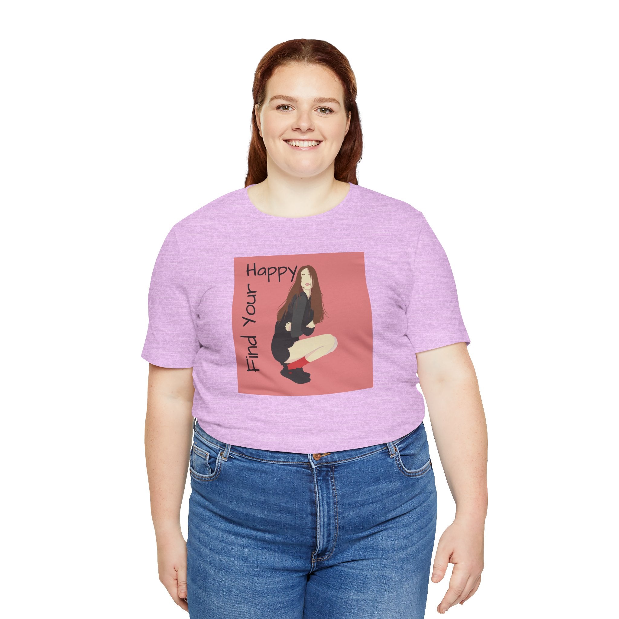Find Your Happy Tee — Positive Graphic T‑Shirt with Illustrated Girl