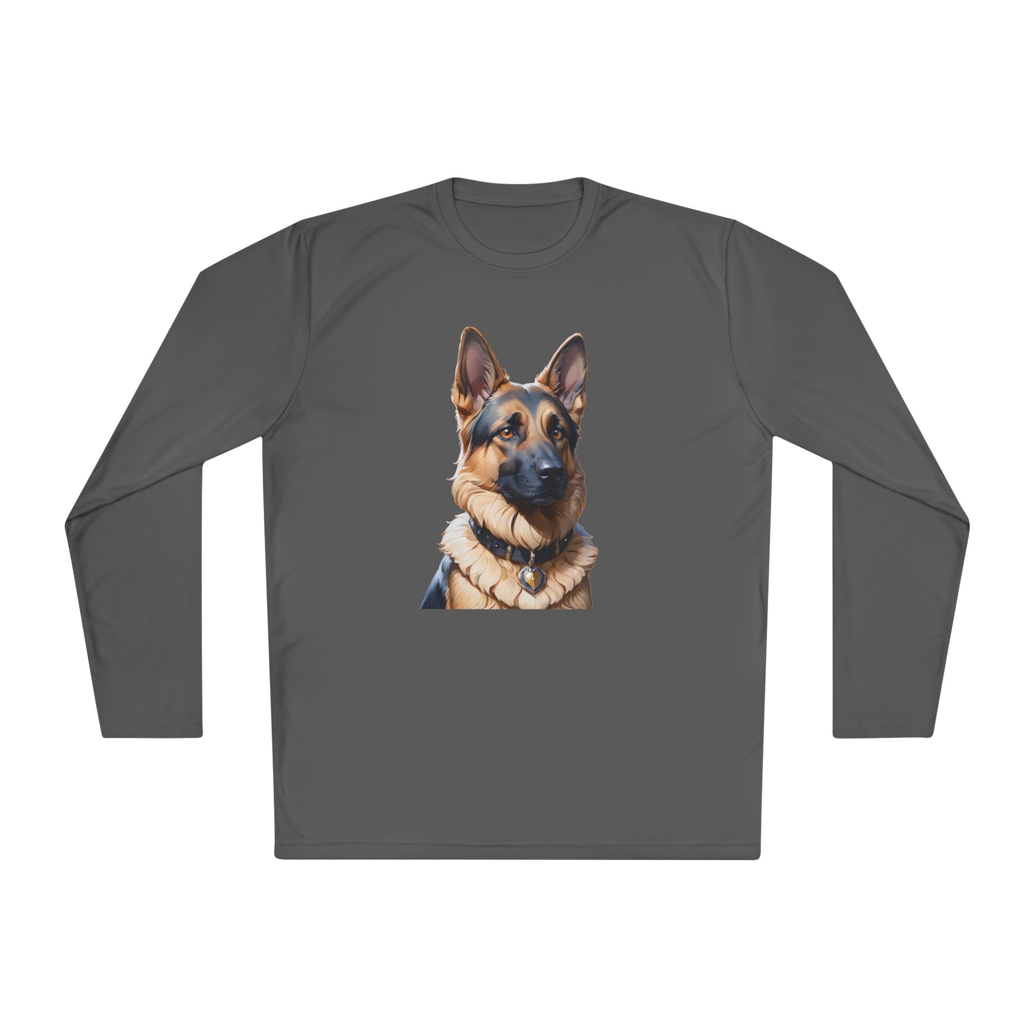 German Shepherd Portrait Long Sleeve Tee — Realistic Dog Face Shirt for Pet Lovers