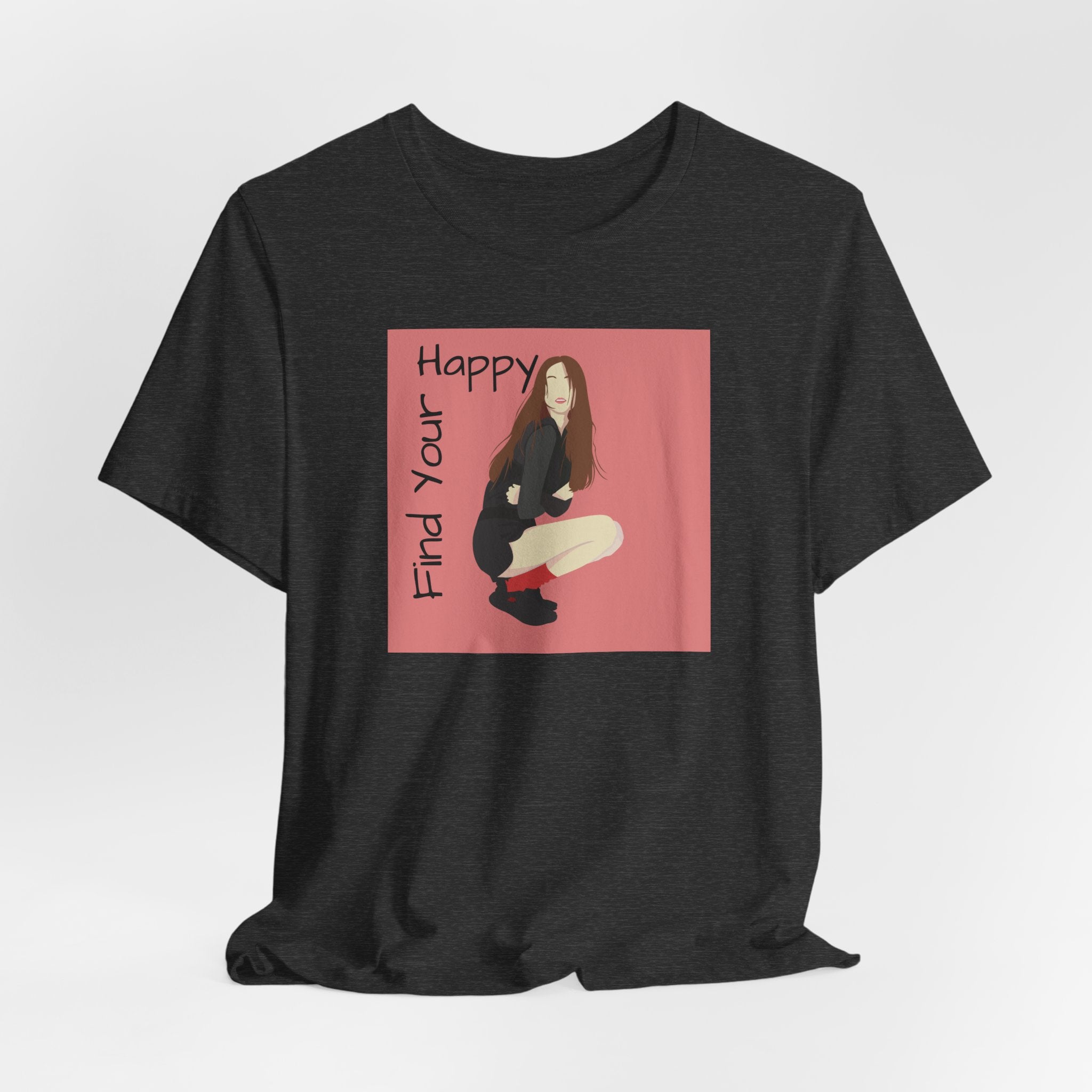 Find Your Happy Tee — Positive Graphic T‑Shirt with Illustrated Girl