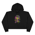 Iridescent Rose Crop Hoodie — Holographic Floral Graphic Cropped Sweatshirt