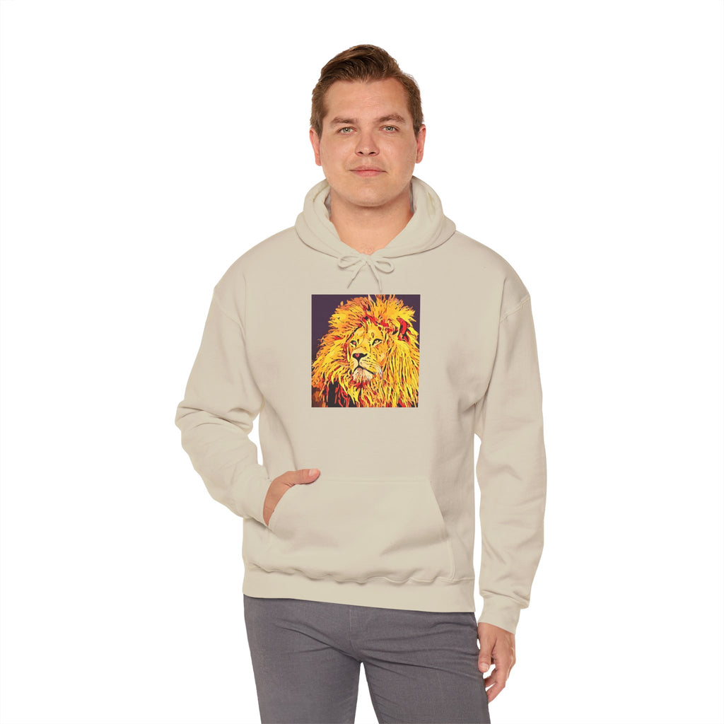 Lion Portrait Hoodie — Vibrant Yellow Pop-Art Lion Design
