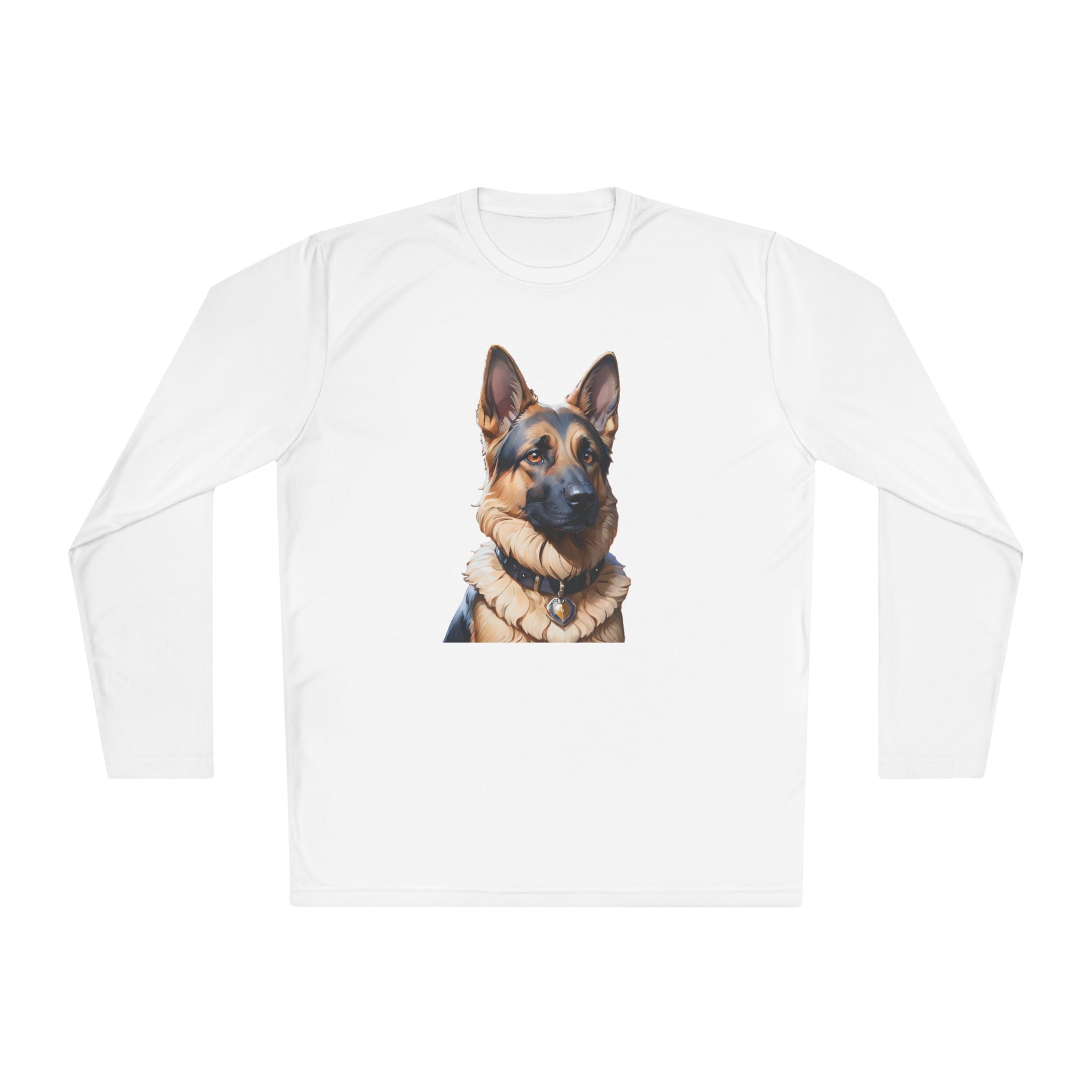 German Shepherd Portrait Long Sleeve Tee — Realistic Dog Face Shirt for Pet Lovers