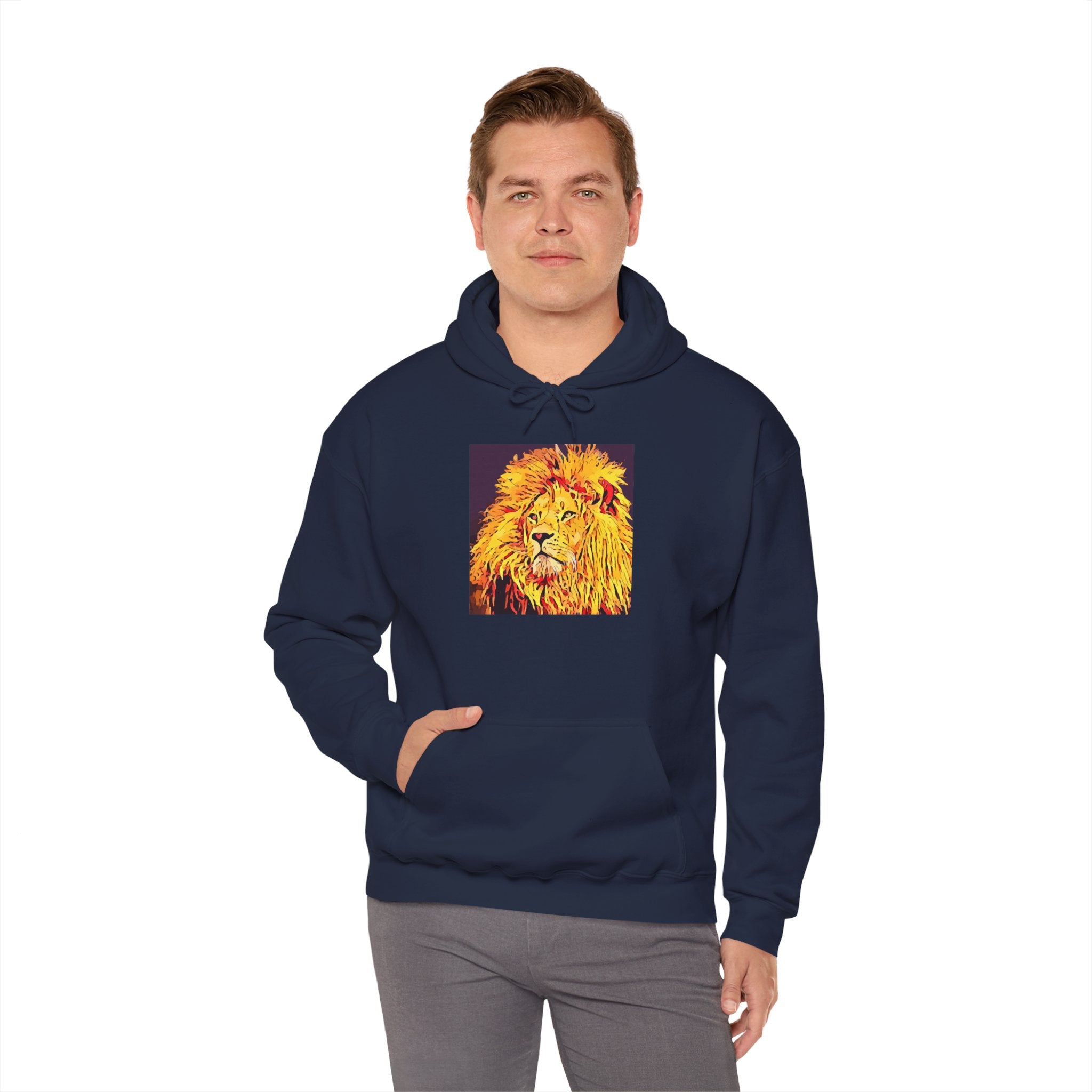 Lion Portrait Hoodie — Vibrant Yellow Pop-Art Lion Design