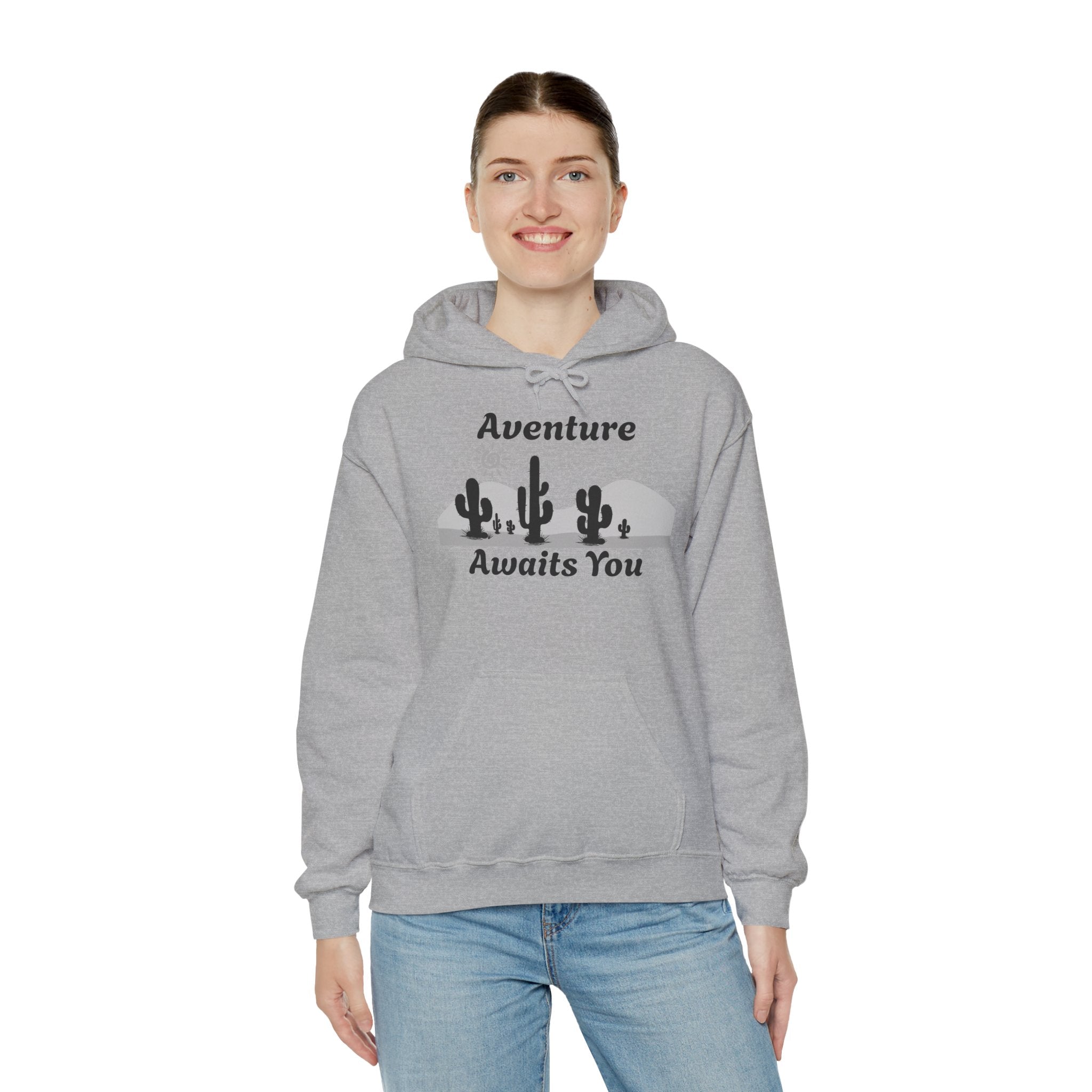 Adventure Awaits You Hoodie — Desert Cactus Graphic Pullover