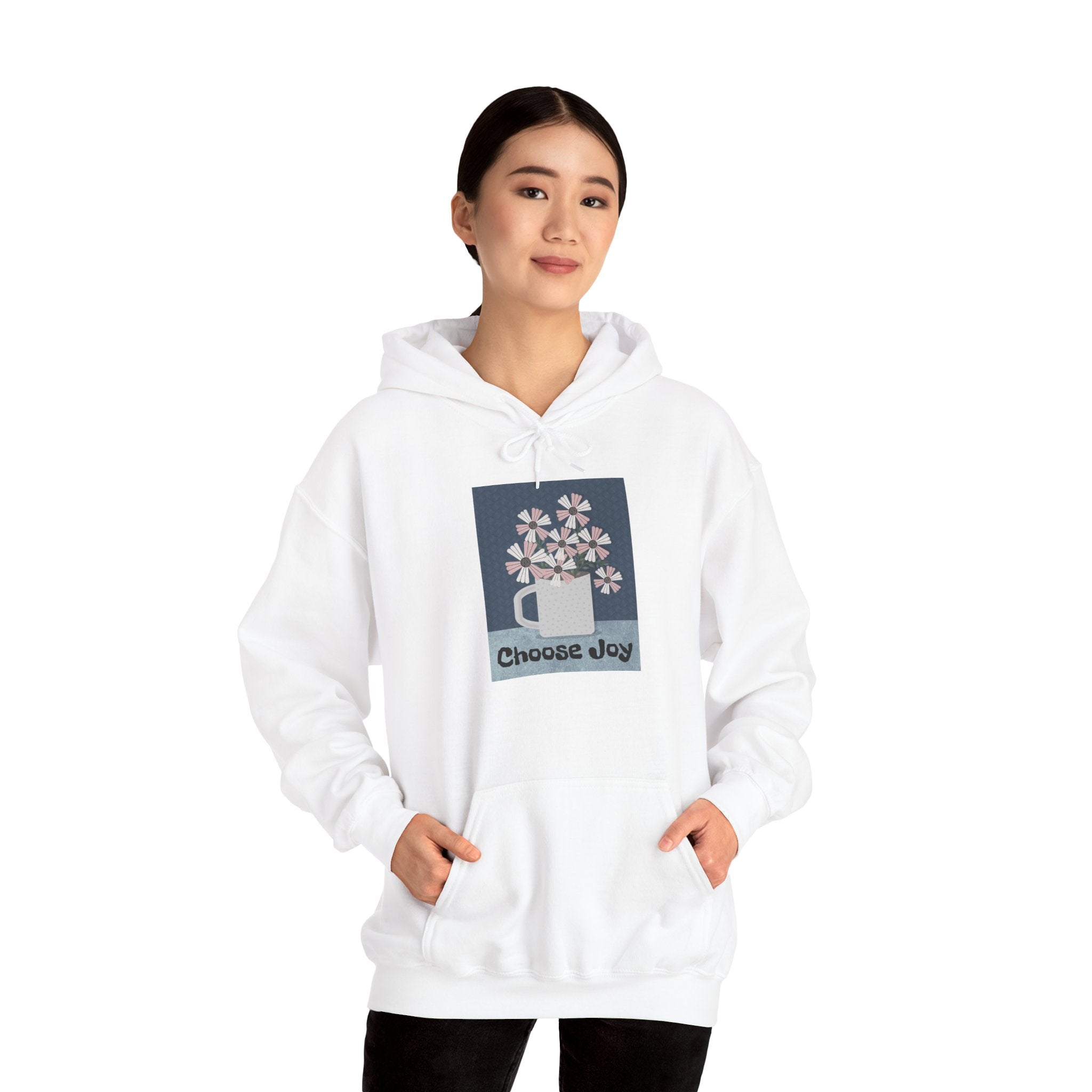 Hoodie – “Choose Joy” Floral Mug Graphic Cozy Sweatshirt