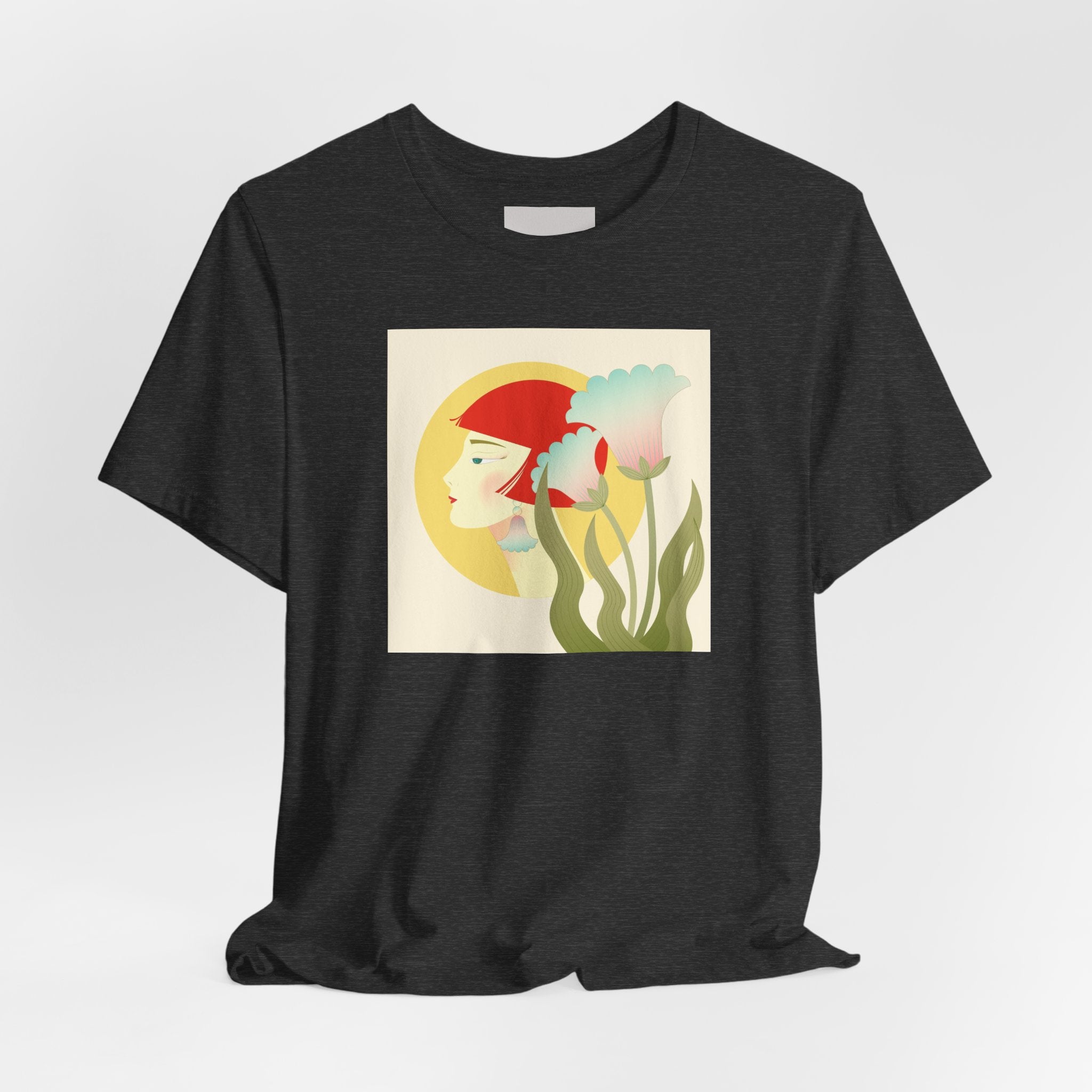 Floral Maiden Graphic Tee — Retro Woman & Tulips Art Shirt