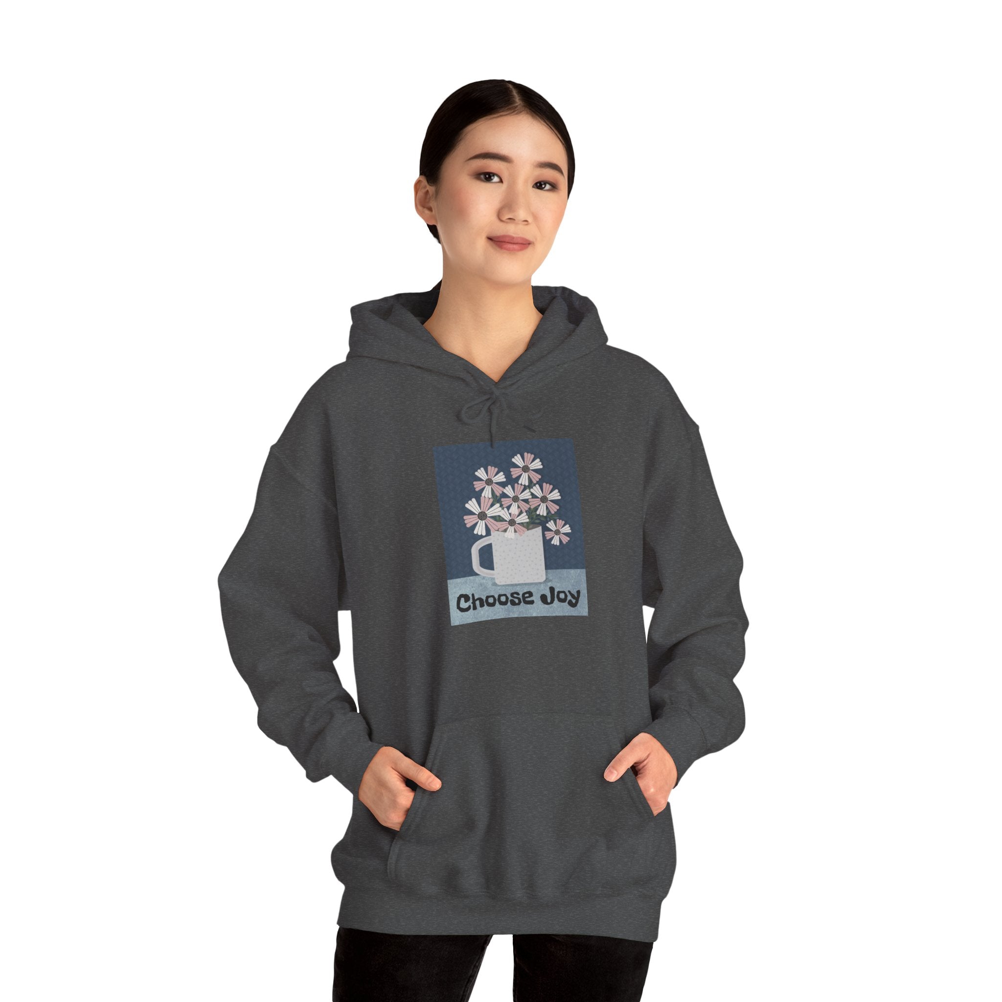 Hoodie – “Choose Joy” Floral Mug Graphic Cozy Sweatshirt