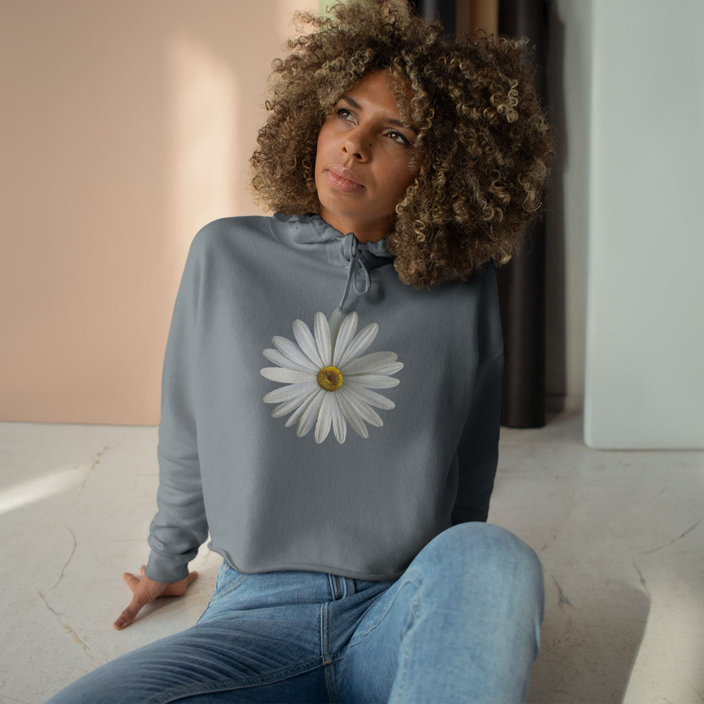 Daisy Crop Hoodie — Minimal Floral Cropped Sweatshirt