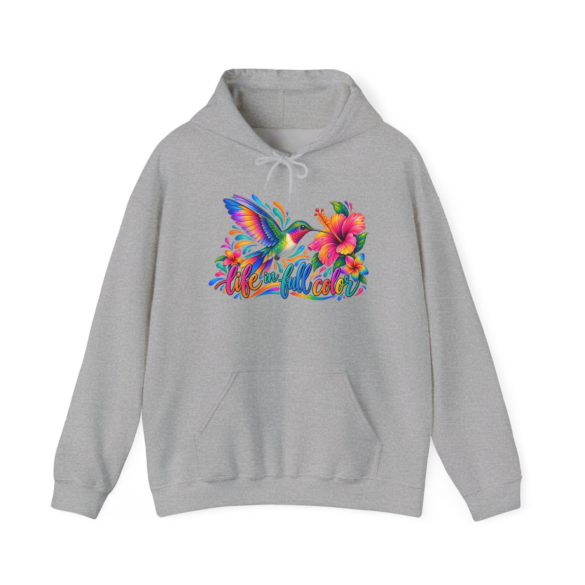 Hummingbird & Hibiscus Hoodie — Colorful Tropical Floral Graphic Sweatshirt