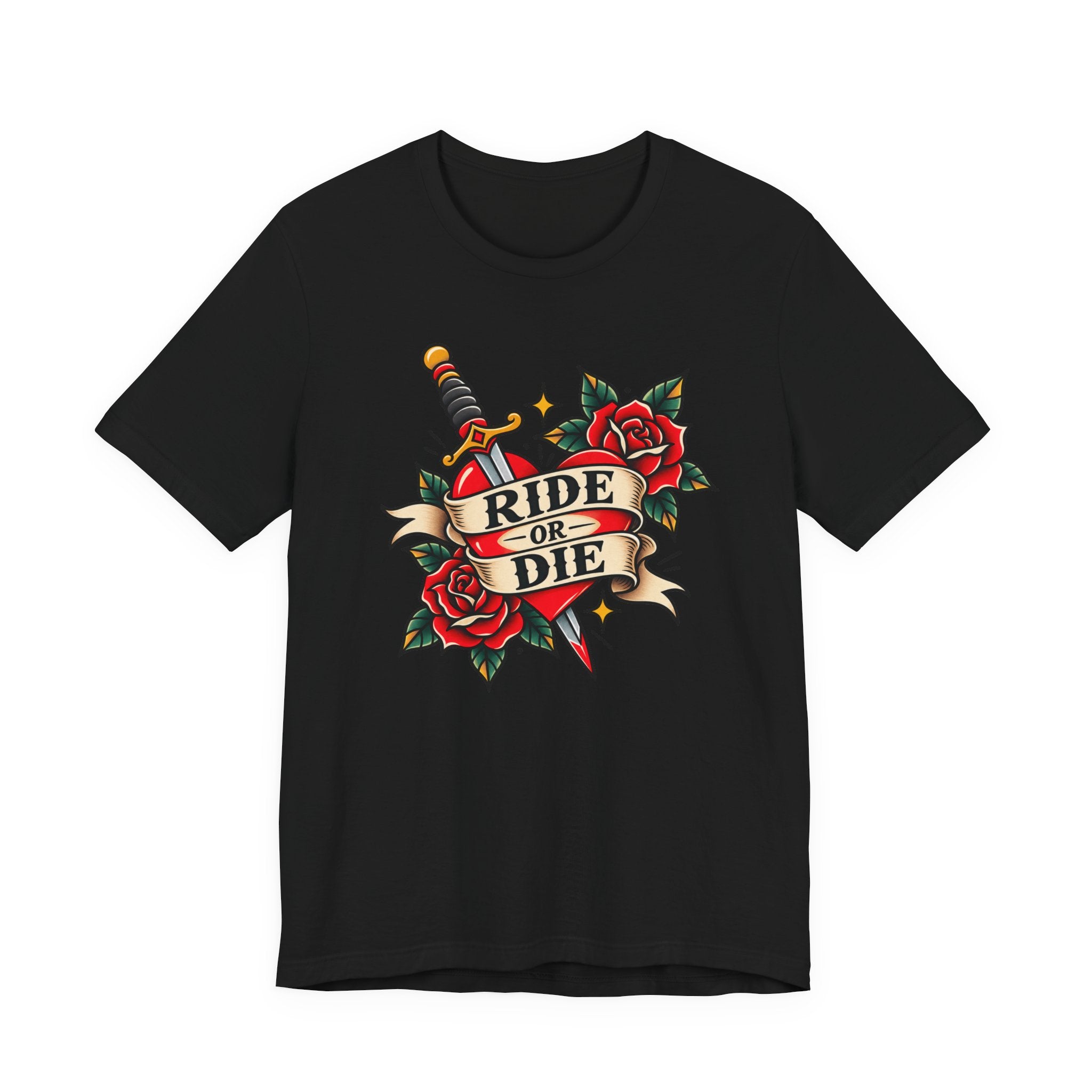Ride or Die Tattoo Tee — Vintage Dagger & Roses Graphic T-Shirt