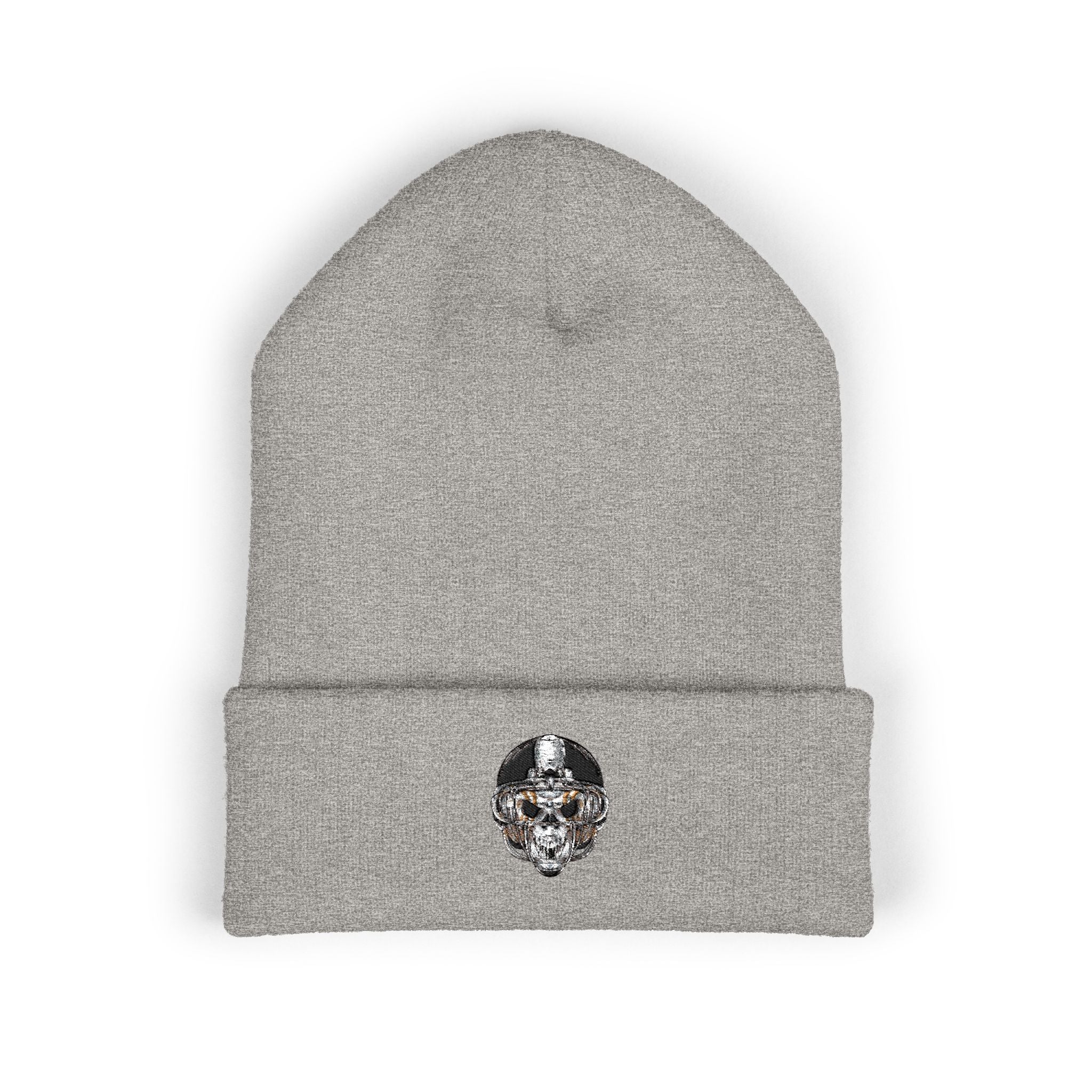 Embroidered Skull Cuffed Beanie — Classic Winter Knit Hat