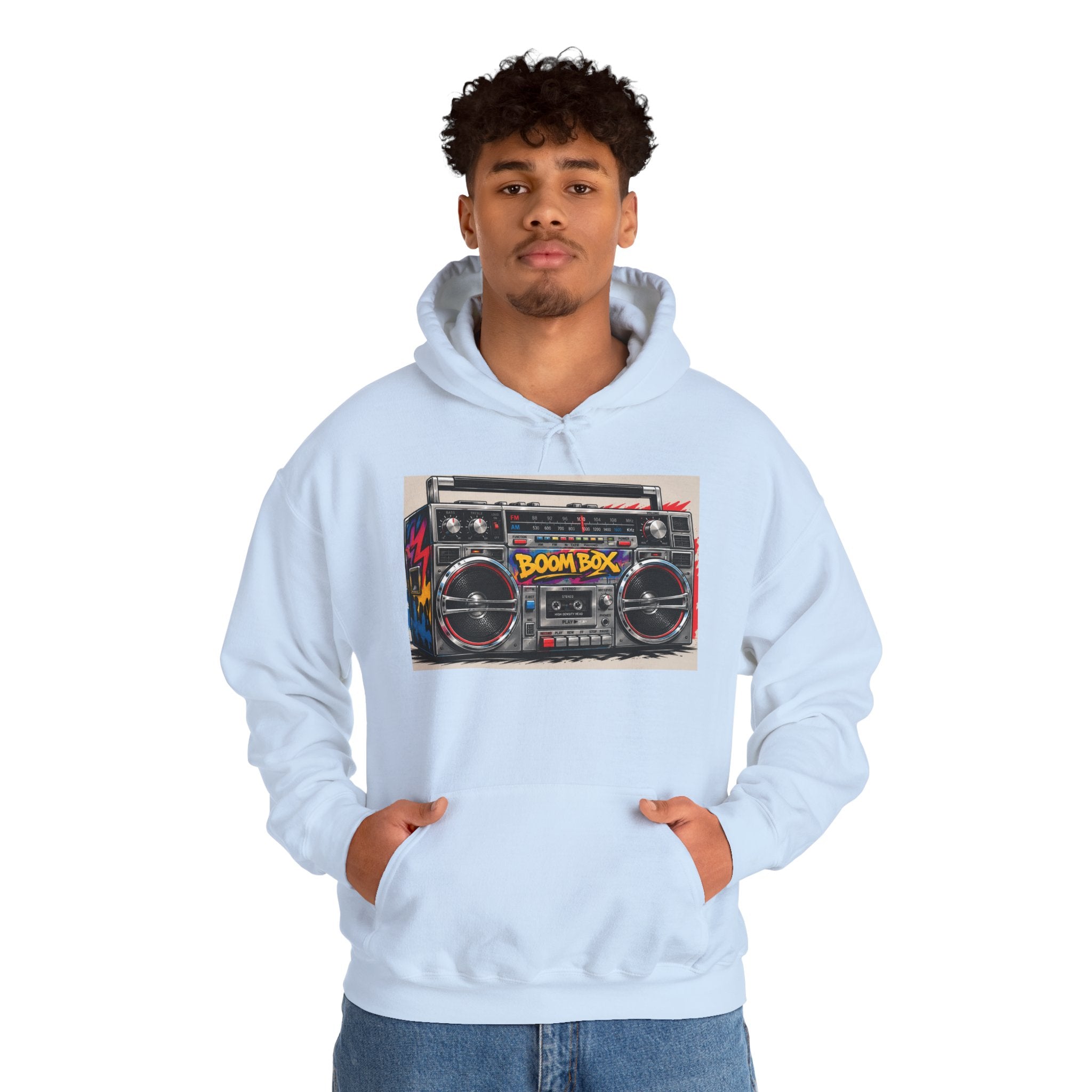 Boom Box Hoodie — Retro Boombox Graphic Pullover