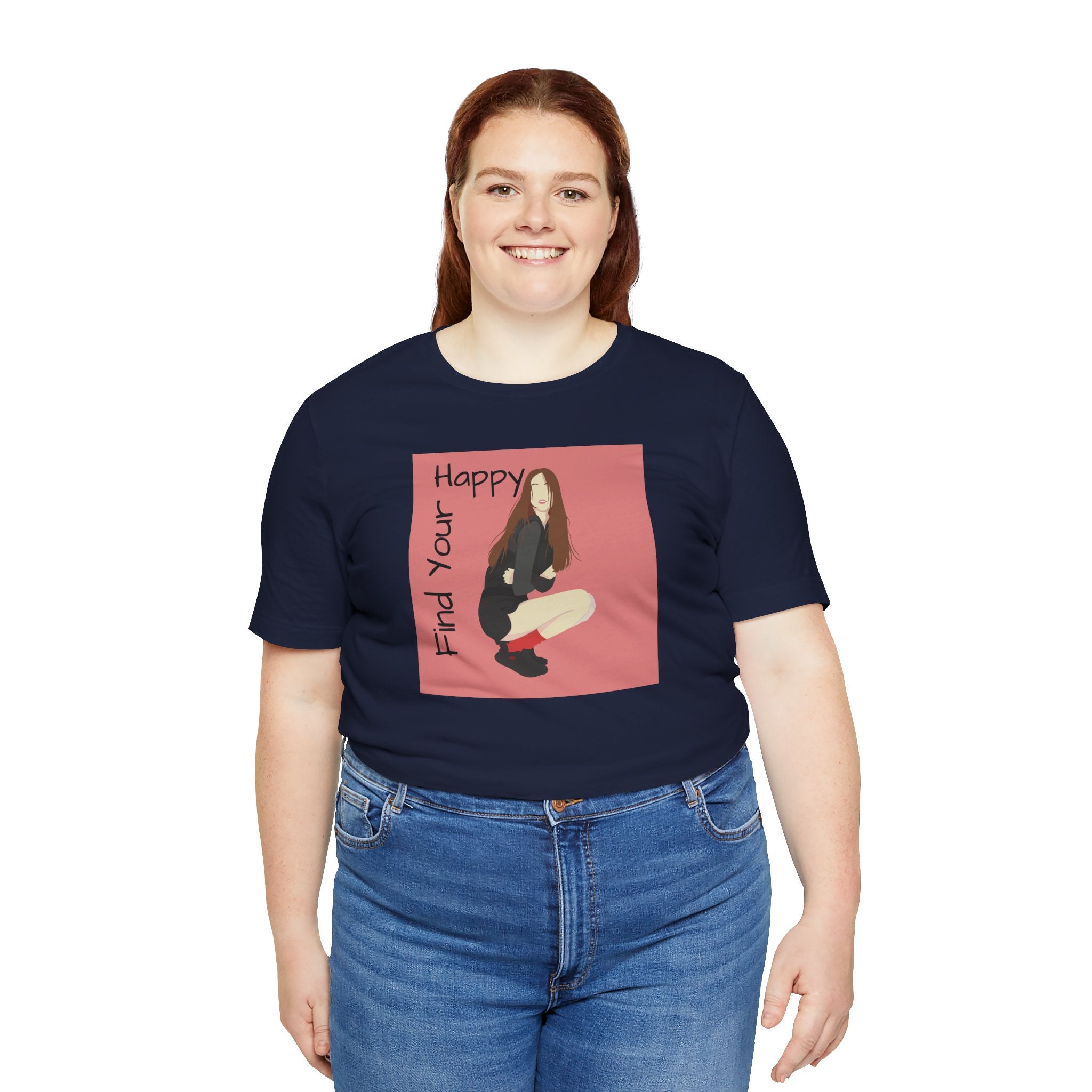 Find Your Happy Tee — Positive Graphic T‑Shirt with Illustrated Girl