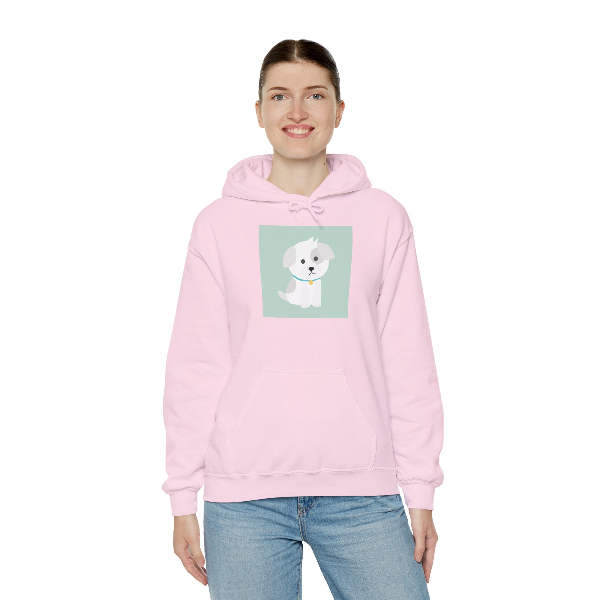 Cute White Puppy Hoodie – Cute Dog Cartoon Sweatshirt for Pet Lovers