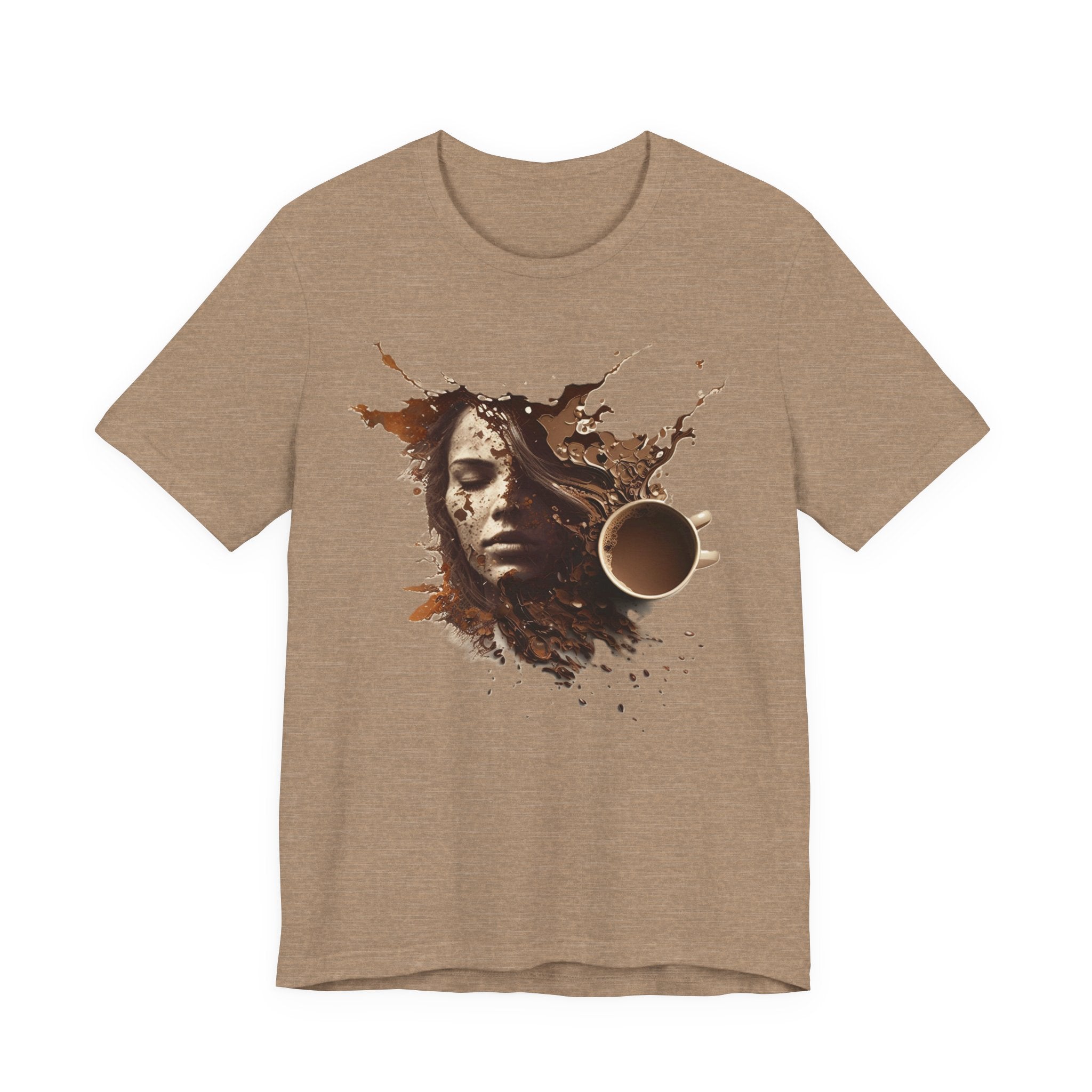 Coffee Splash Portrait Tee — Artistic Woman Face Coffee Design