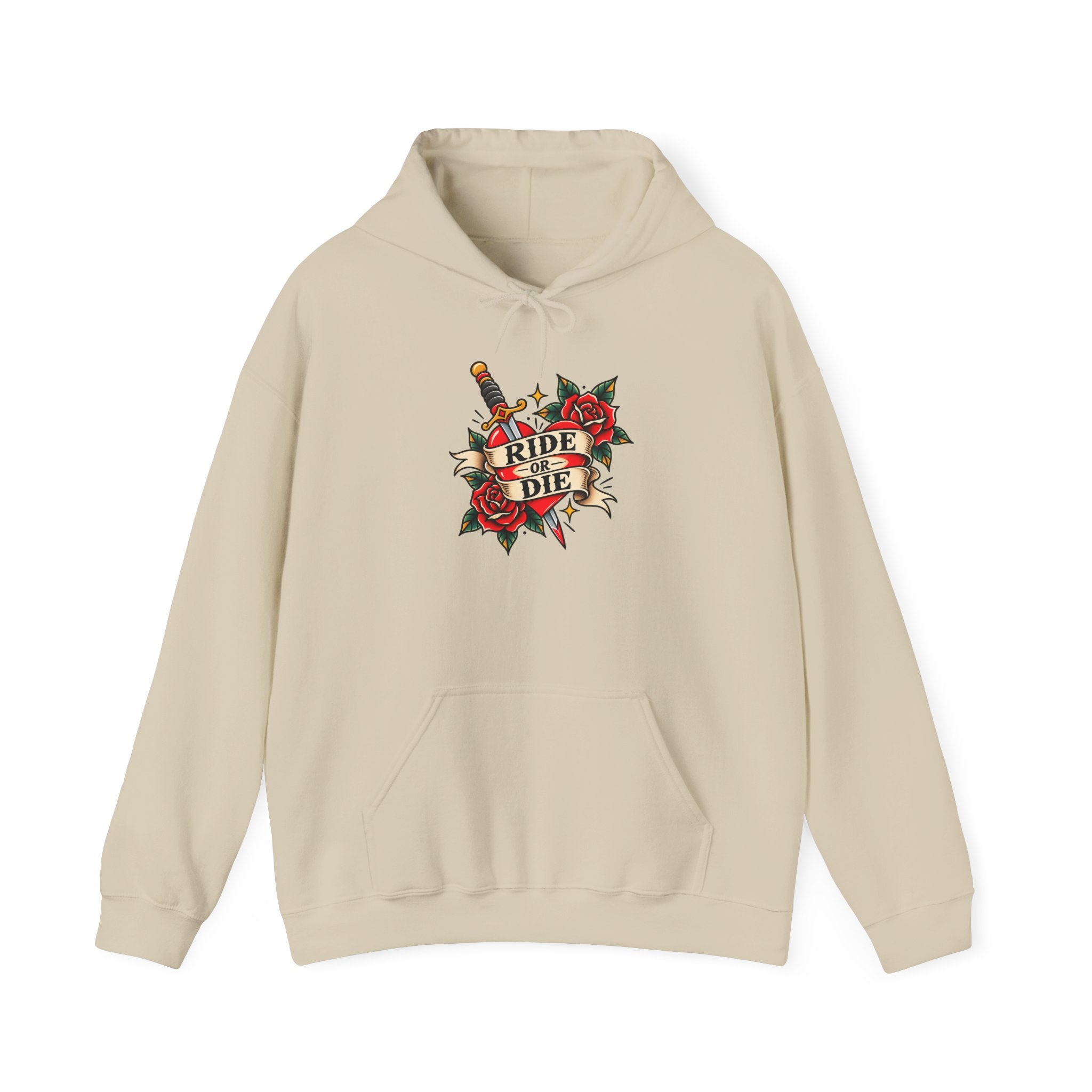 Ride or Die Rose Dagger Hoodie – Retro Tattoo Graphic Pullover