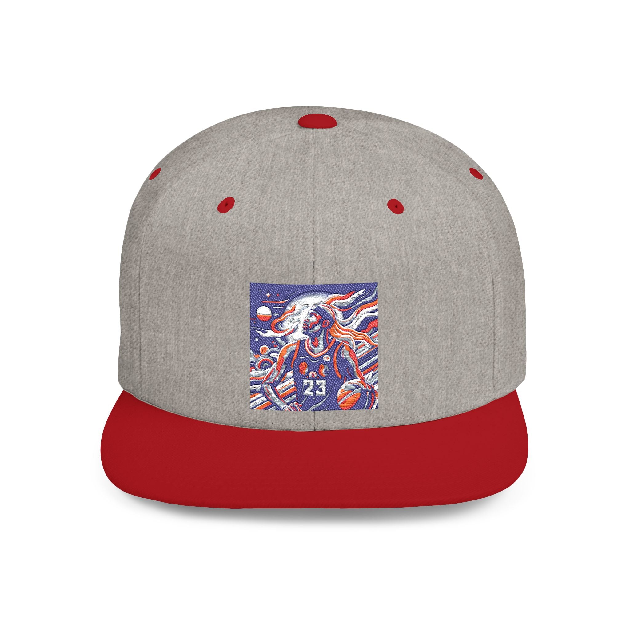Snapback Hat — Retro Cosmic Basketball Graphic Flat Bill Cap