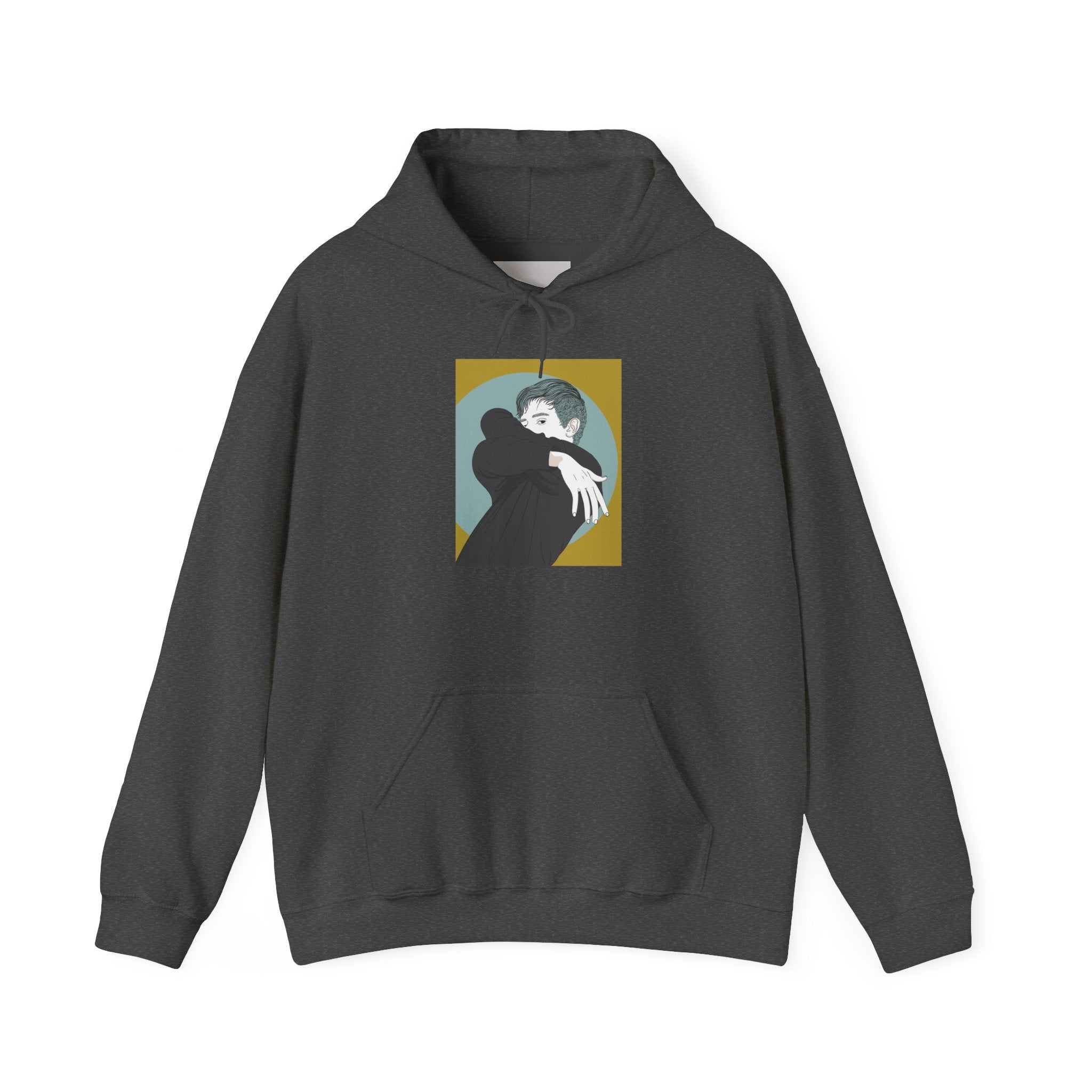 Minimalist Embrace Hoodie — Retro Couple Illustration Pullover