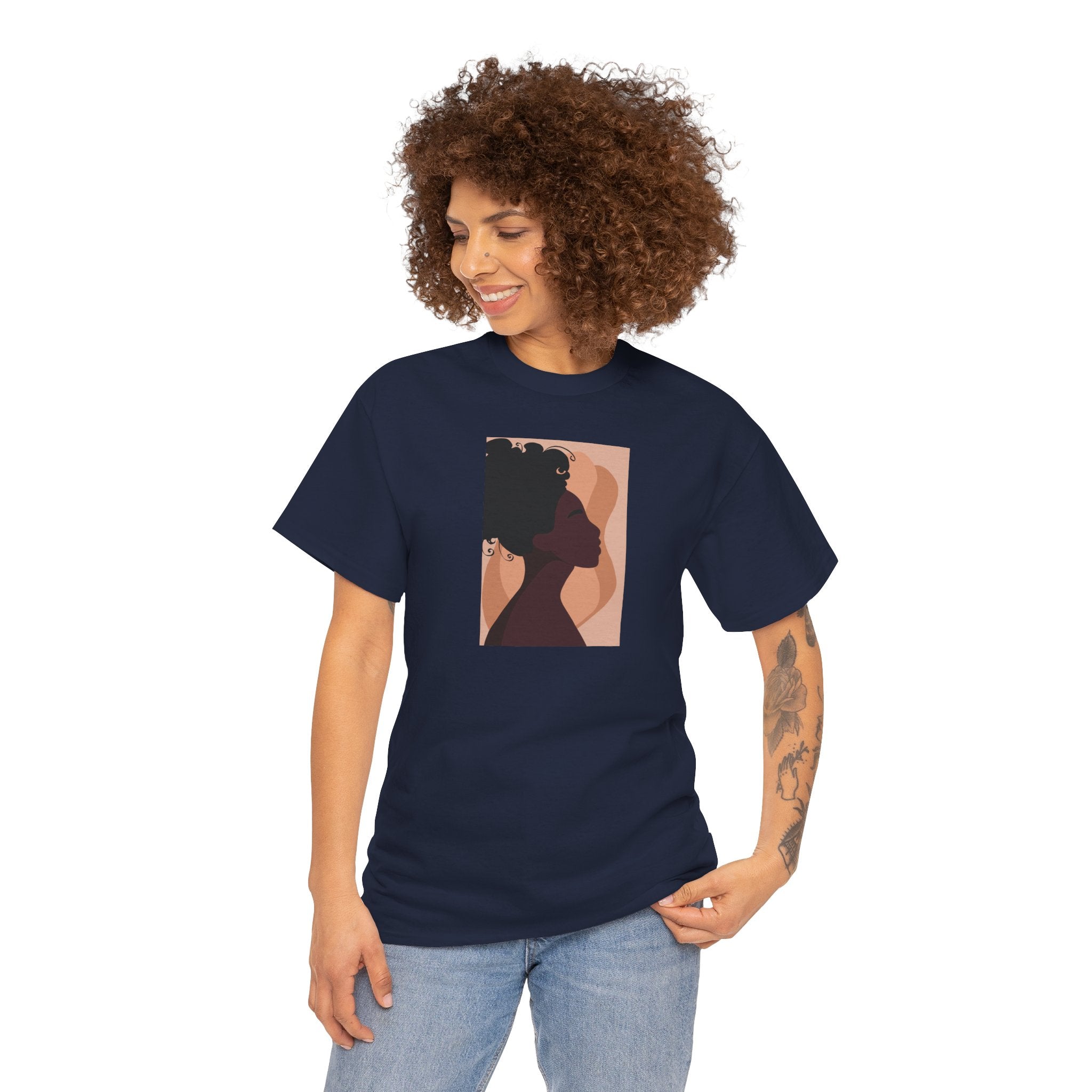 Women’s Silhouette Tee - Minimalist Afro Portrait Graphic Shirt