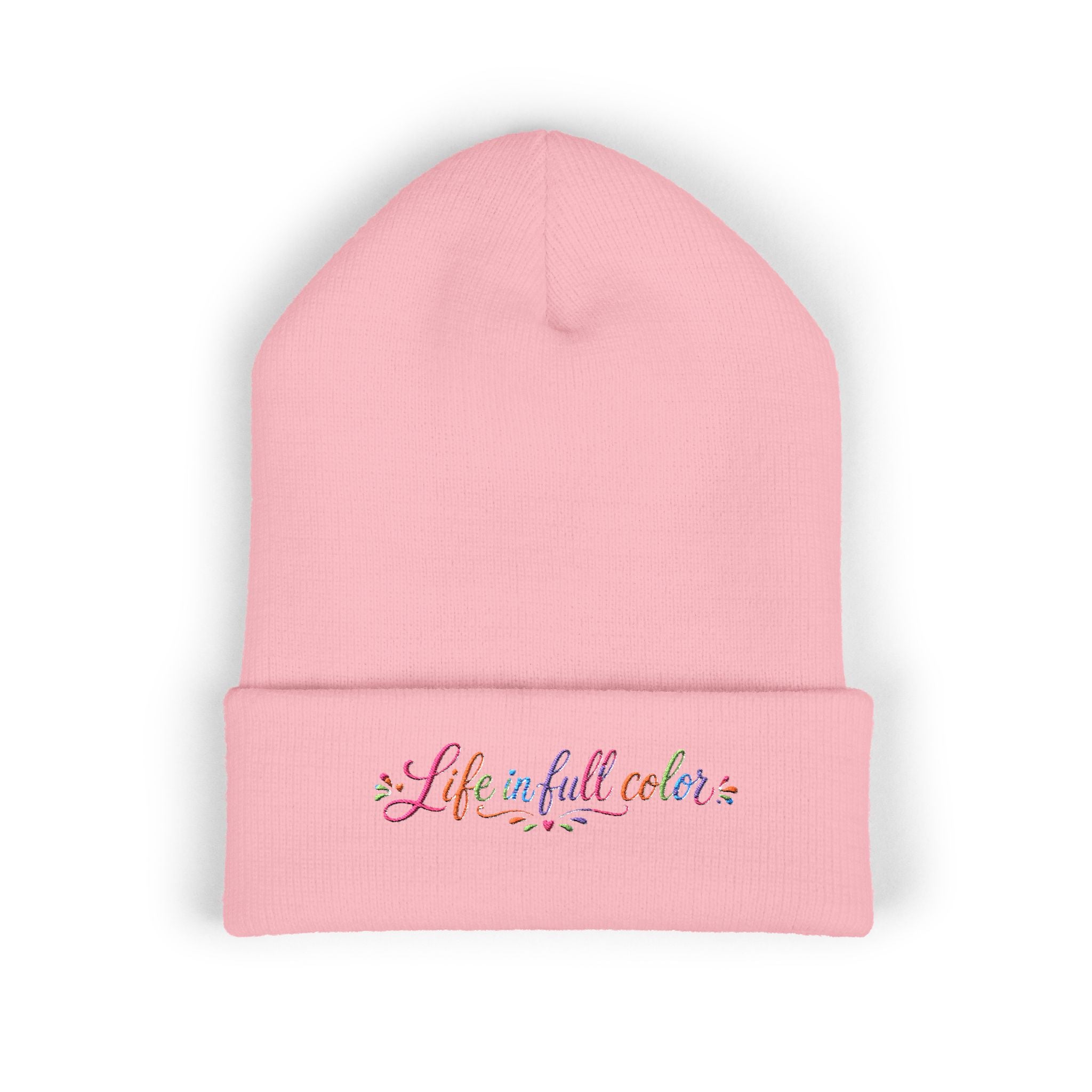 Embroidered 'Life in Full Color' Cuffed Beanie