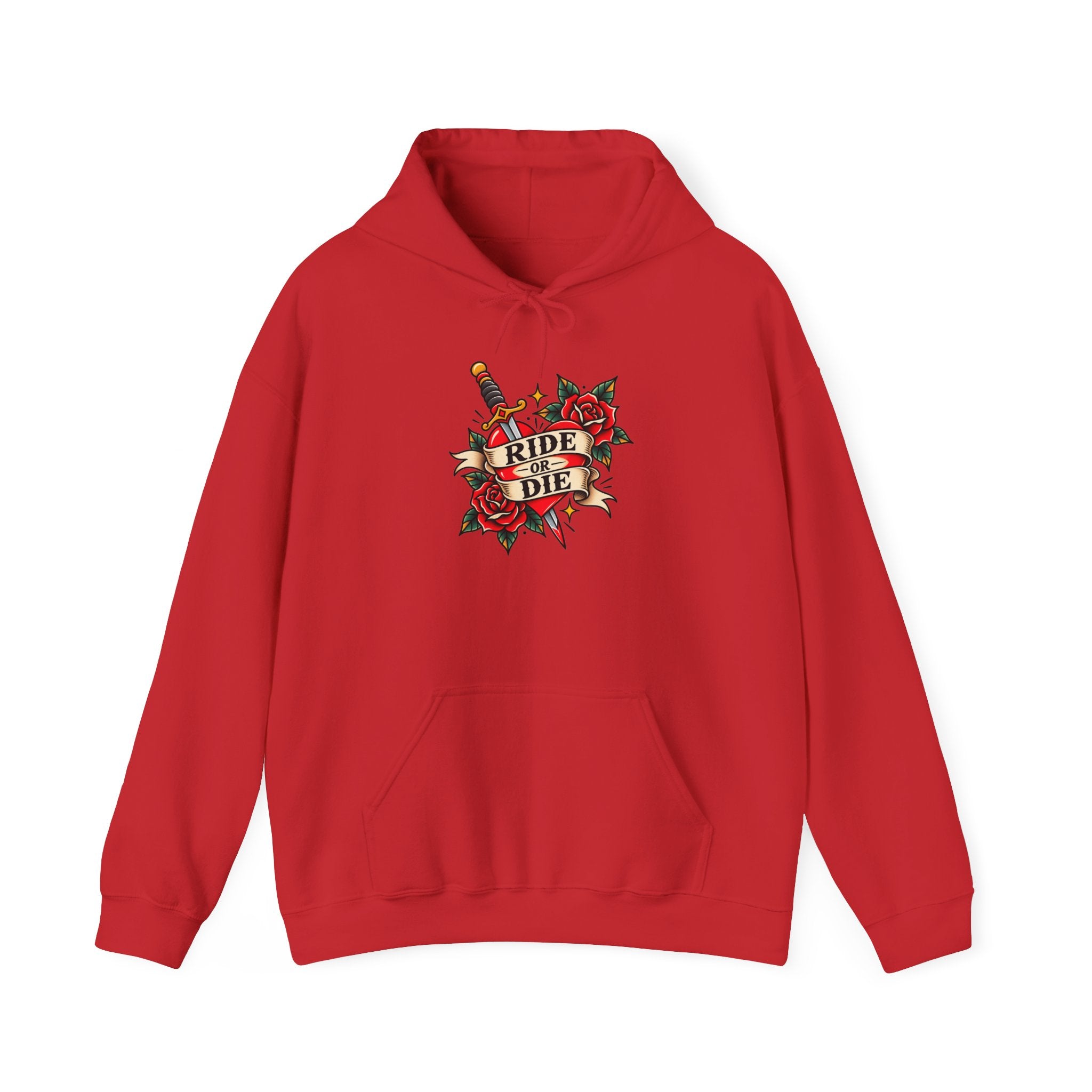 Ride or Die Rose Dagger Hoodie – Retro Tattoo Graphic Pullover