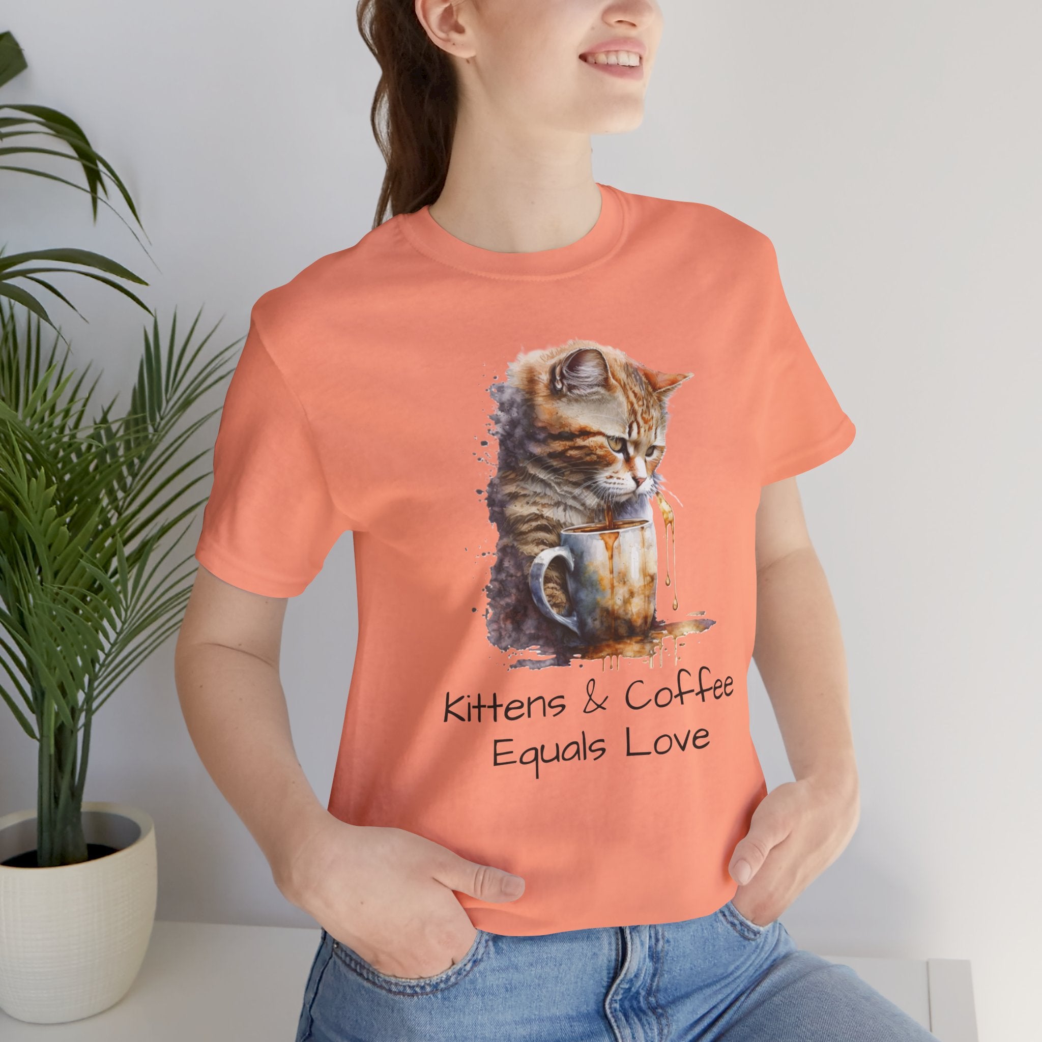 Cat & Coffee T-Shirt — "Kittens & Coffee Equals Love" Cute Cat Graphic Tee