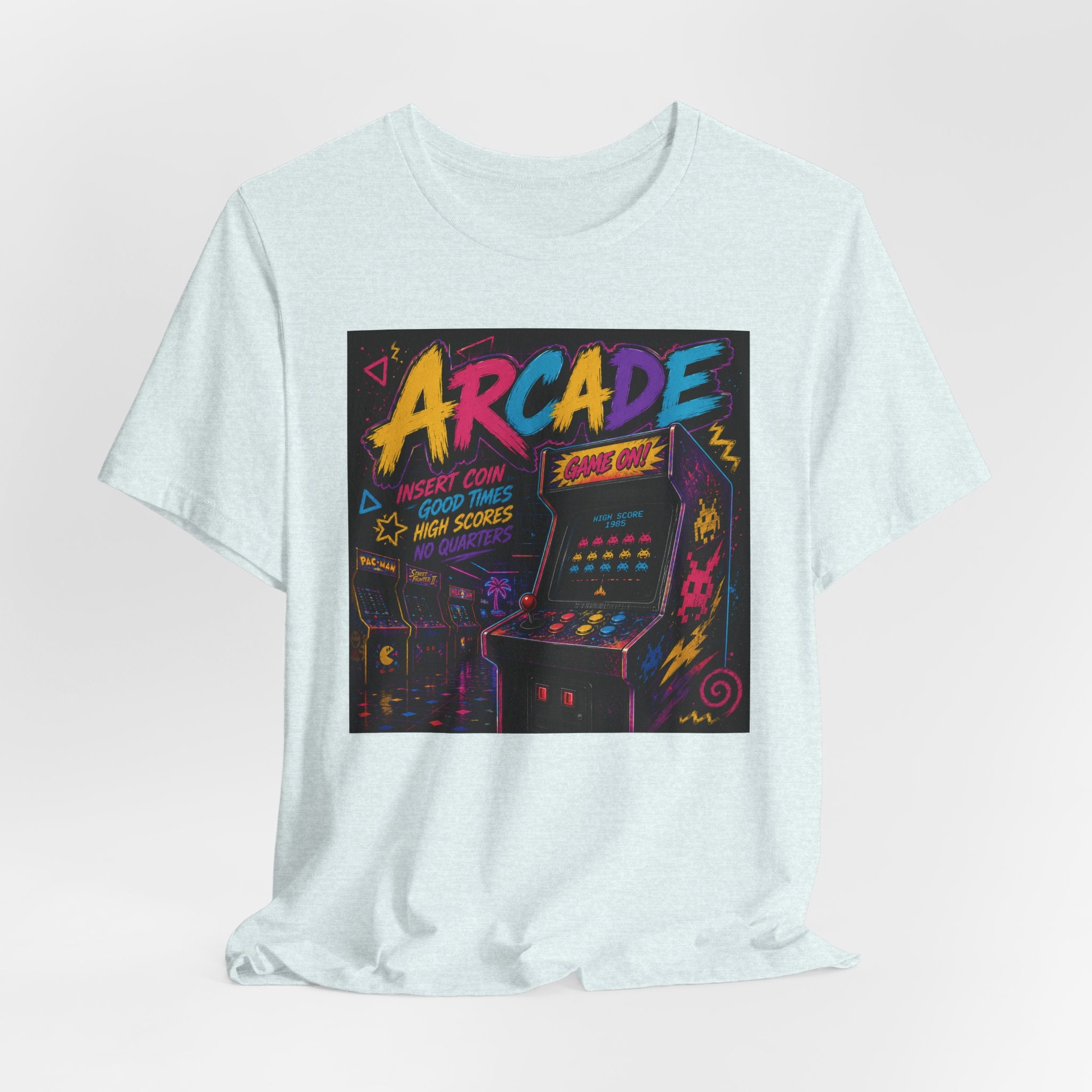Arcade Retro Tee — Neon Game Room Graphic Shirt