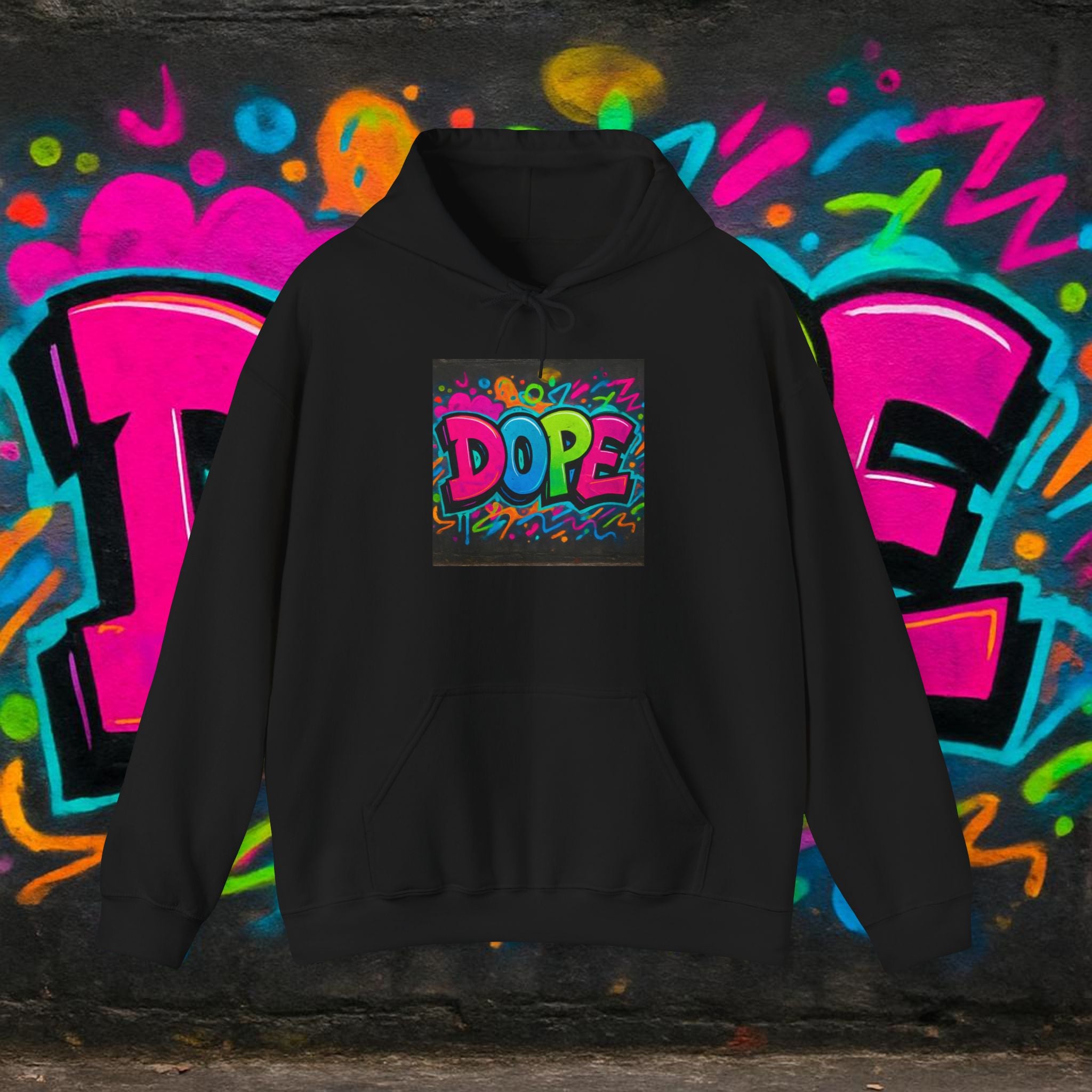 Dope Graffiti Hoodie — Colorful Retro Streetwear Pullover