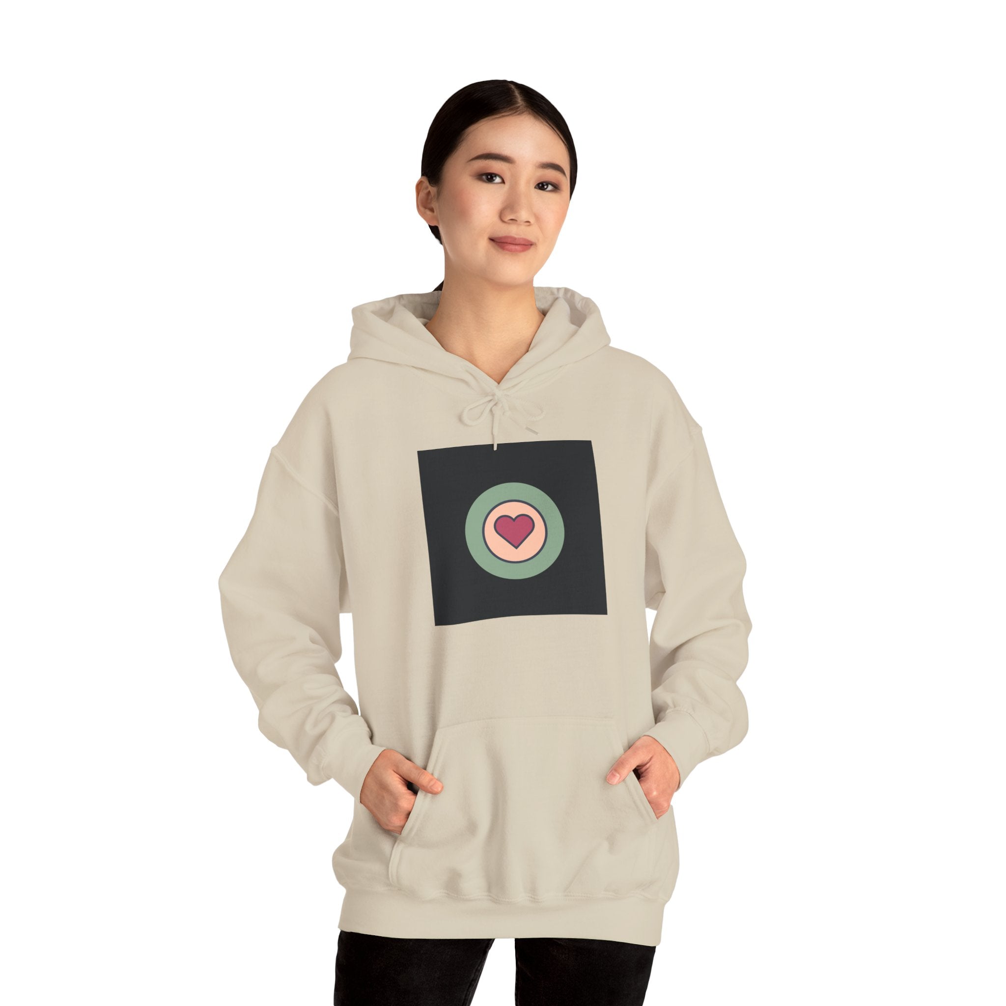 Retro Heart Target Hoodie — Vintage Pastel Heart Graphic Hooded Sweatshirt