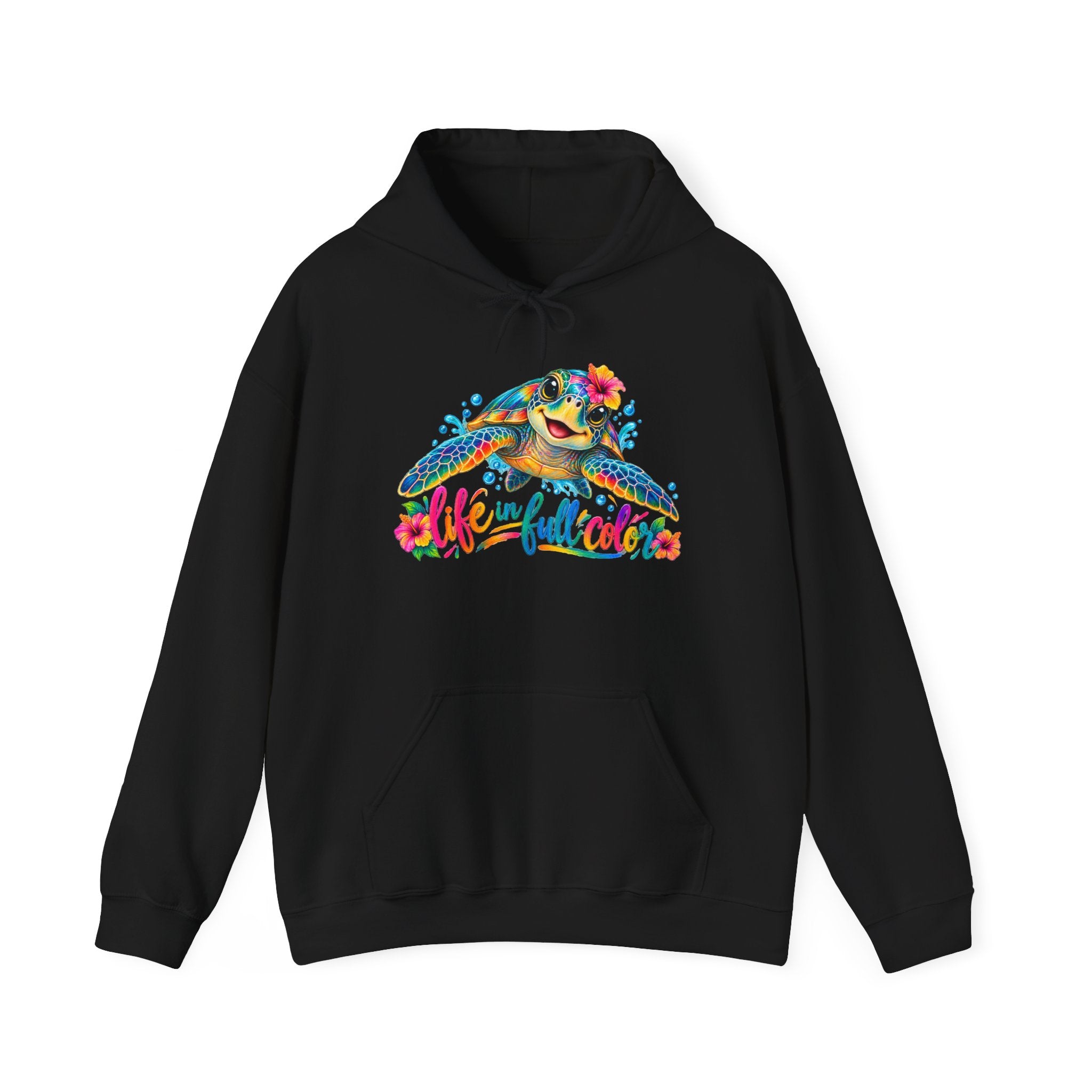 Sea Turtle Floral Hoodie – “Life Is Full Color” Tropical Graphic Sweatshirt
