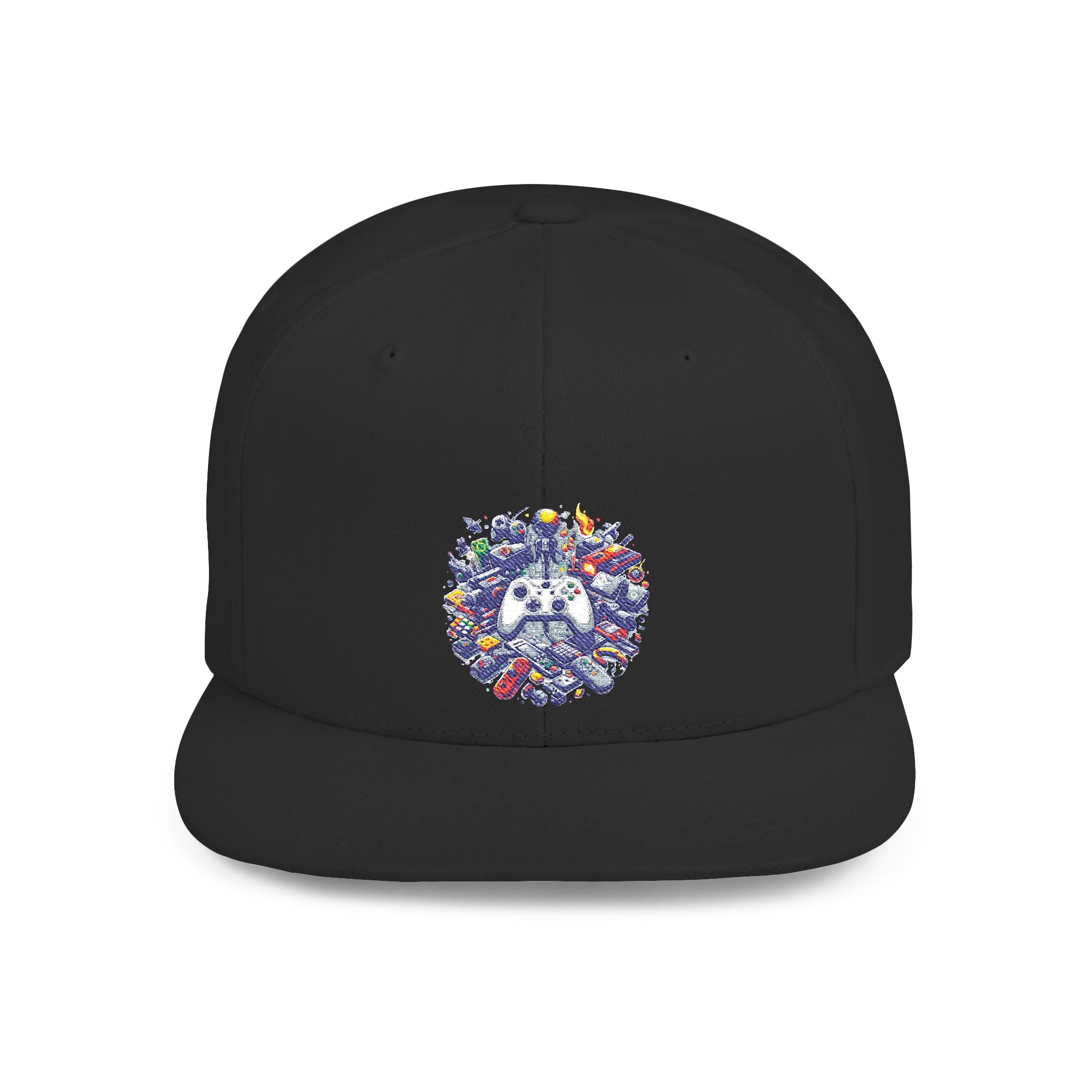 Minimalist Embroidered Flat Bill Snapback — Vintage Streetwear Cap (Abstract Gamer)