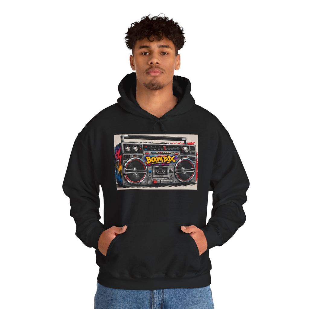 Boom Box Hoodie — Retro Boombox Graphic Pullover