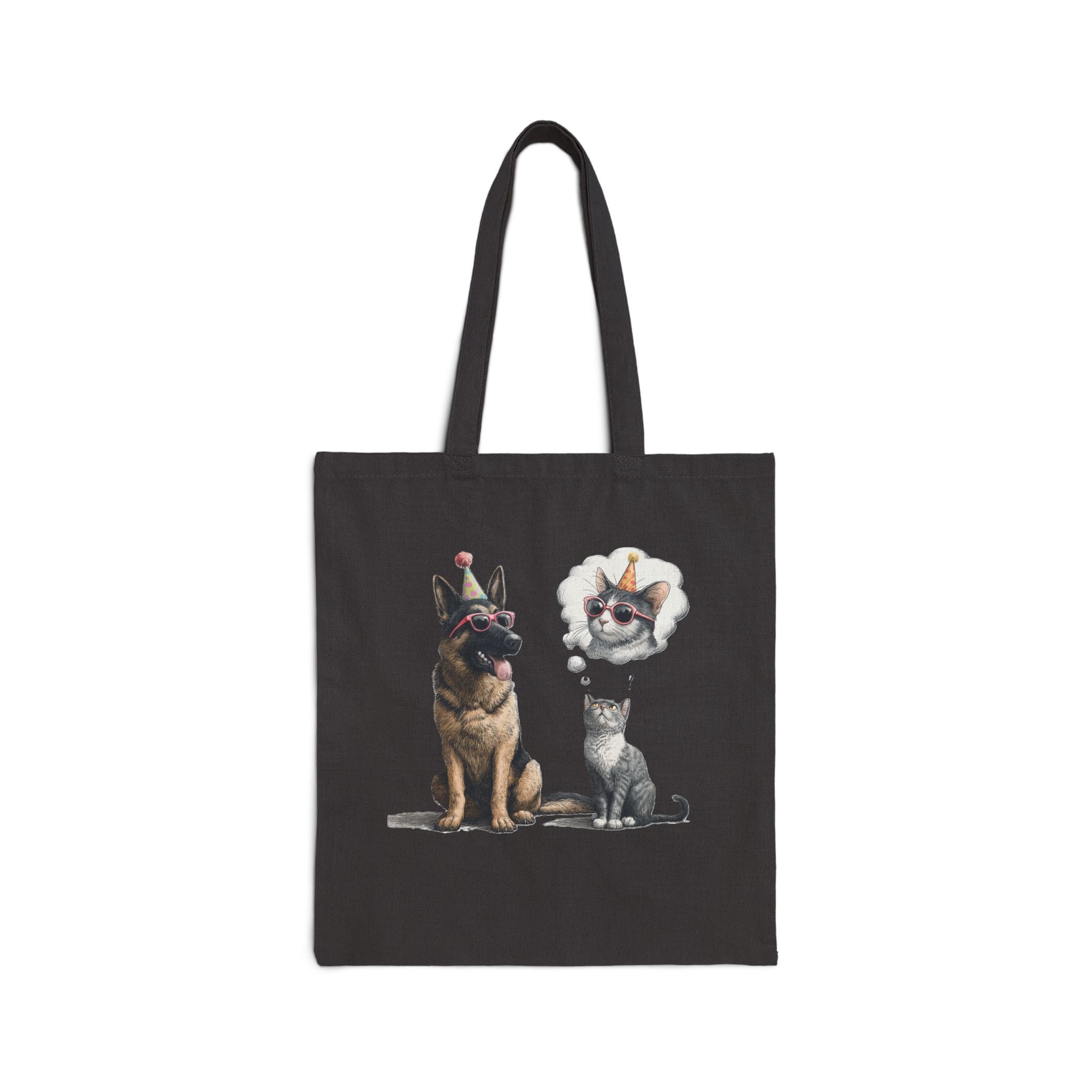 Canvas Tote Bag - Dog and Cat Thought Bubble Illustration
