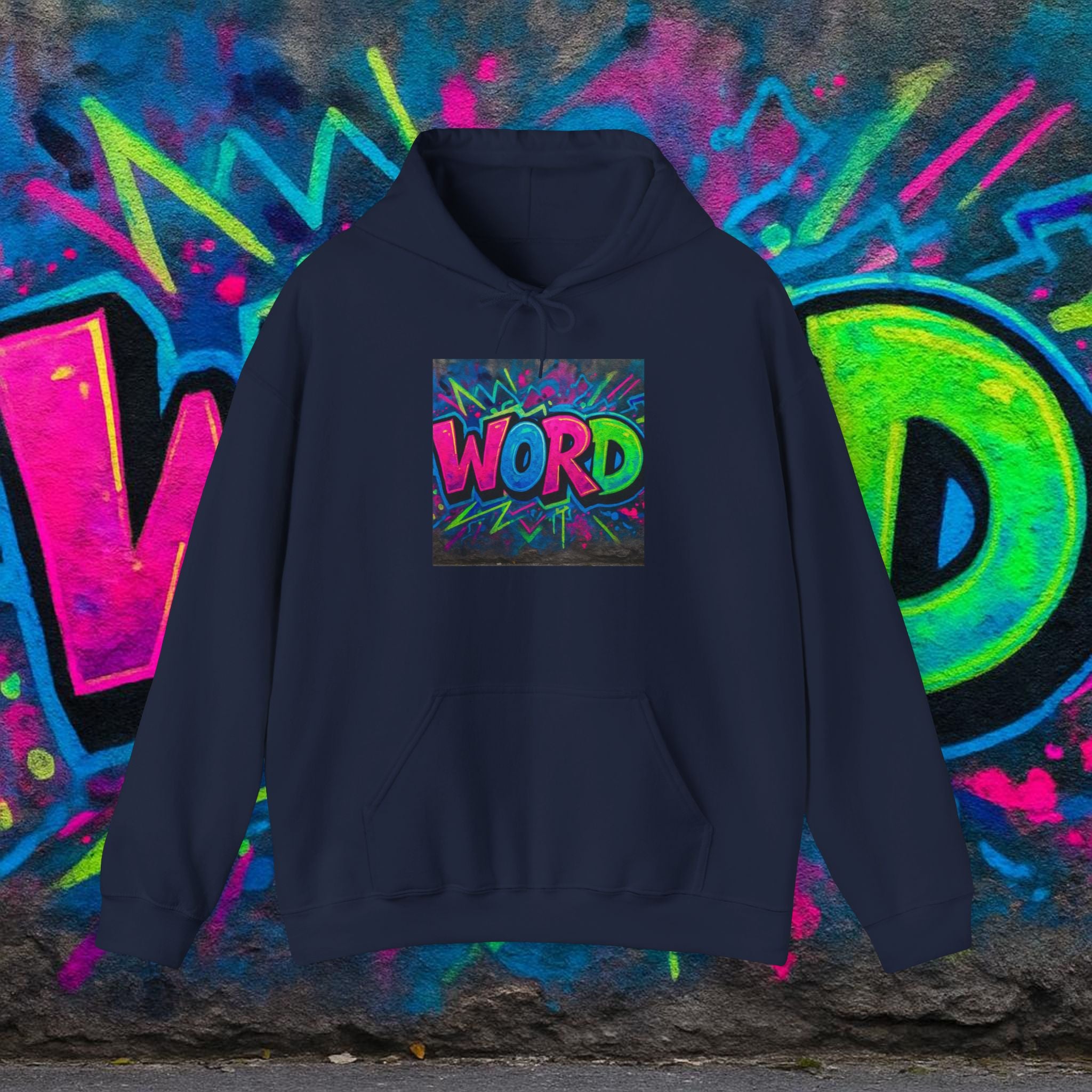 Graffiti 'WORD' Hoodie — Neon Street Art Pullover