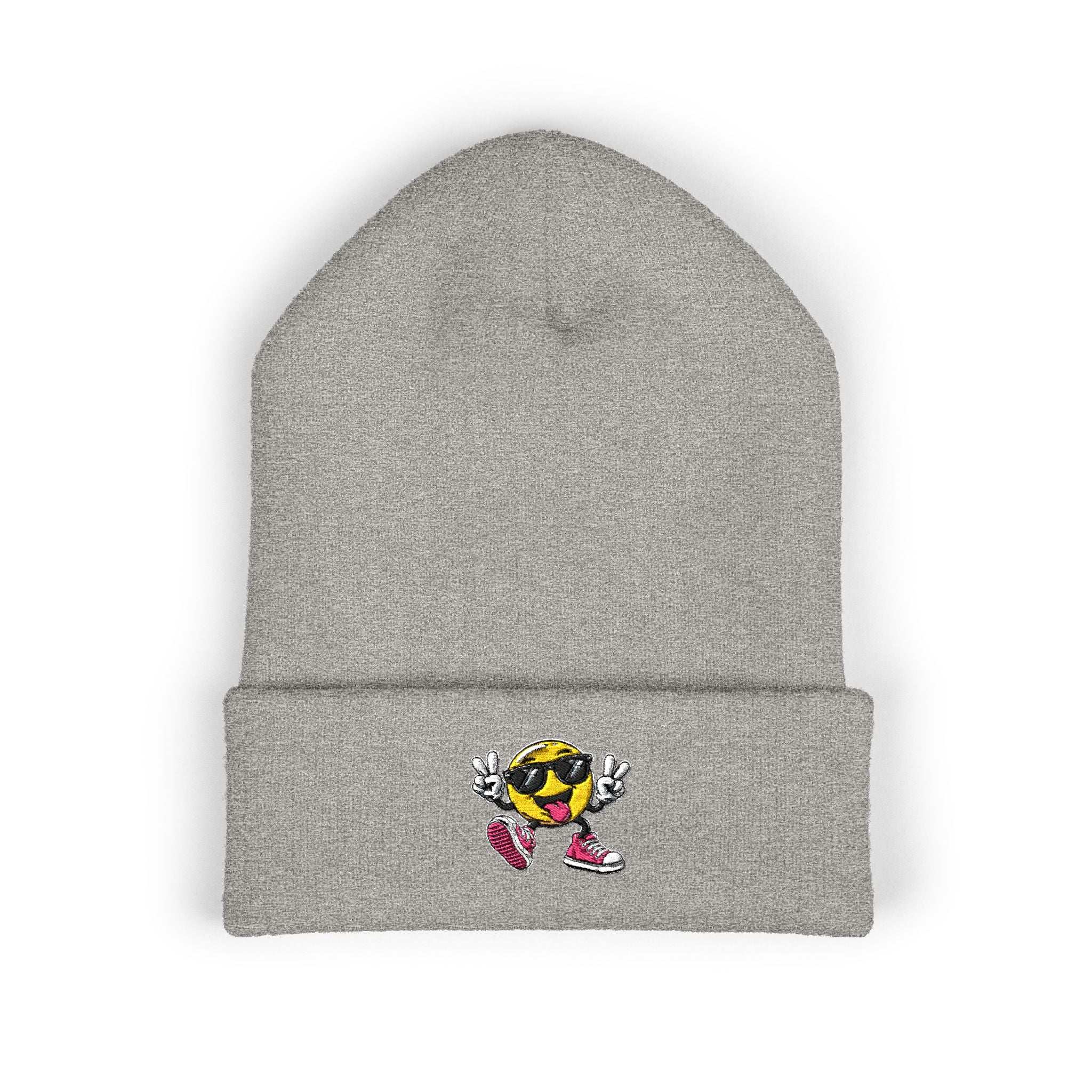 Embroidered Smiley Skate Beanie – Retro Happy Face Cuffed Hat