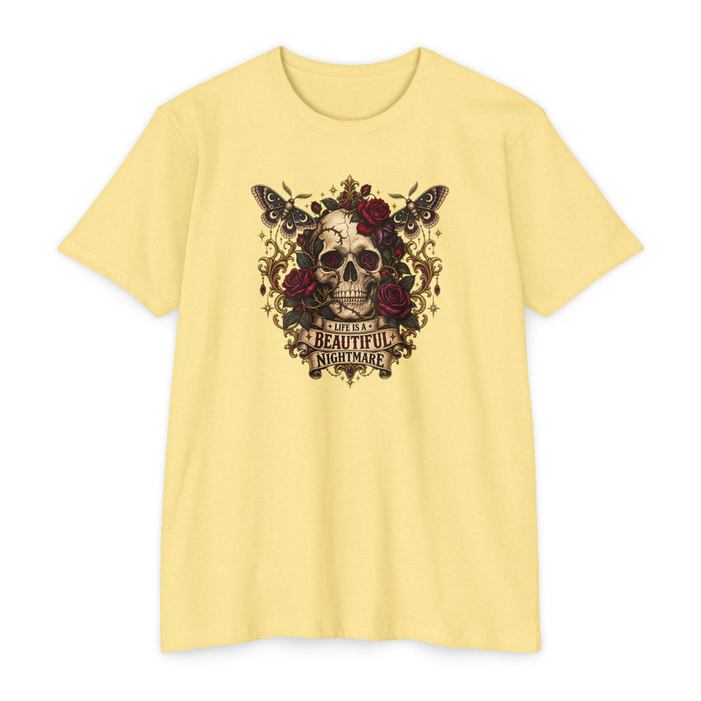 Beautiful Nightmare Skull Tee – Floral Gothic Skull T-Shirt