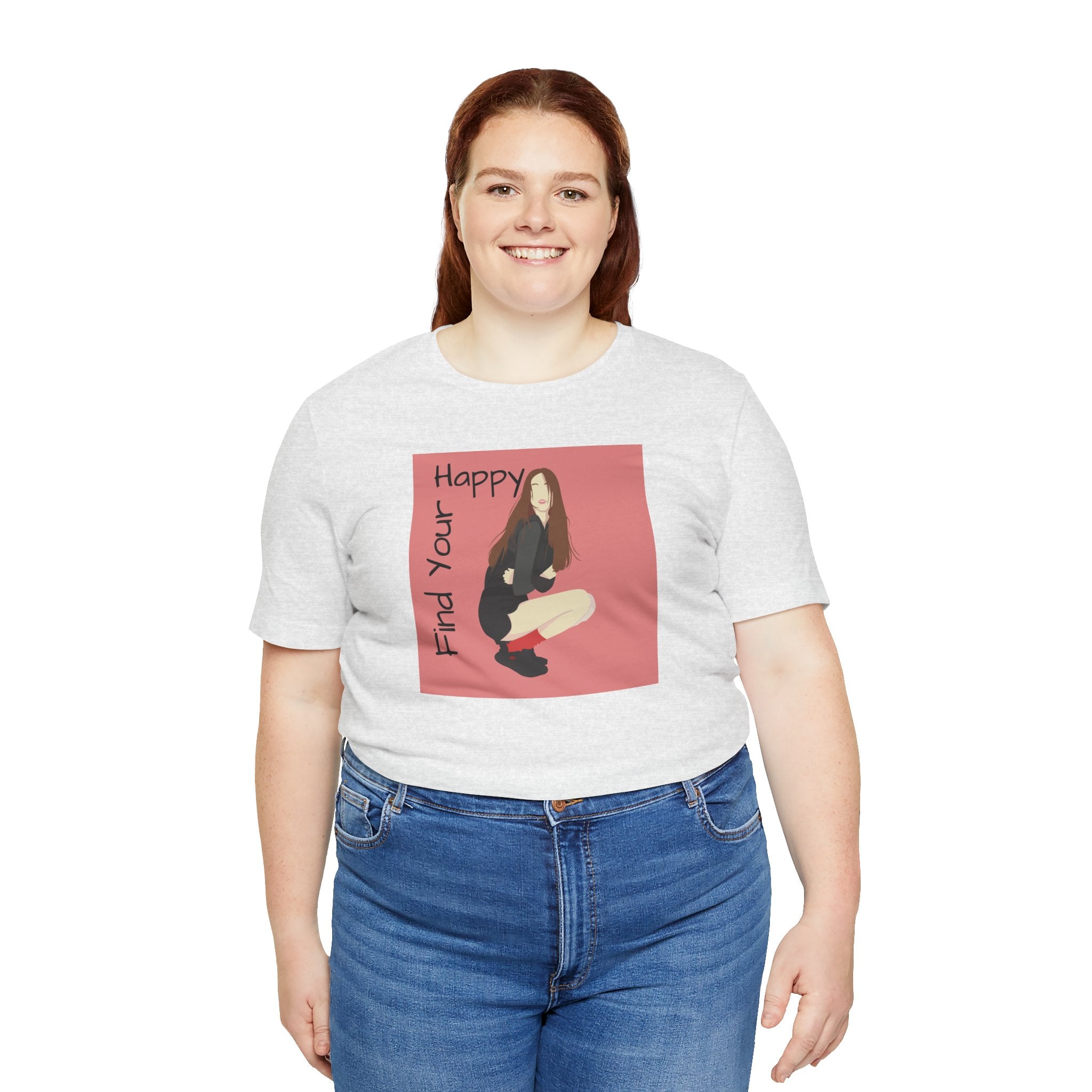 Find Your Happy Tee — Positive Graphic T‑Shirt with Illustrated Girl