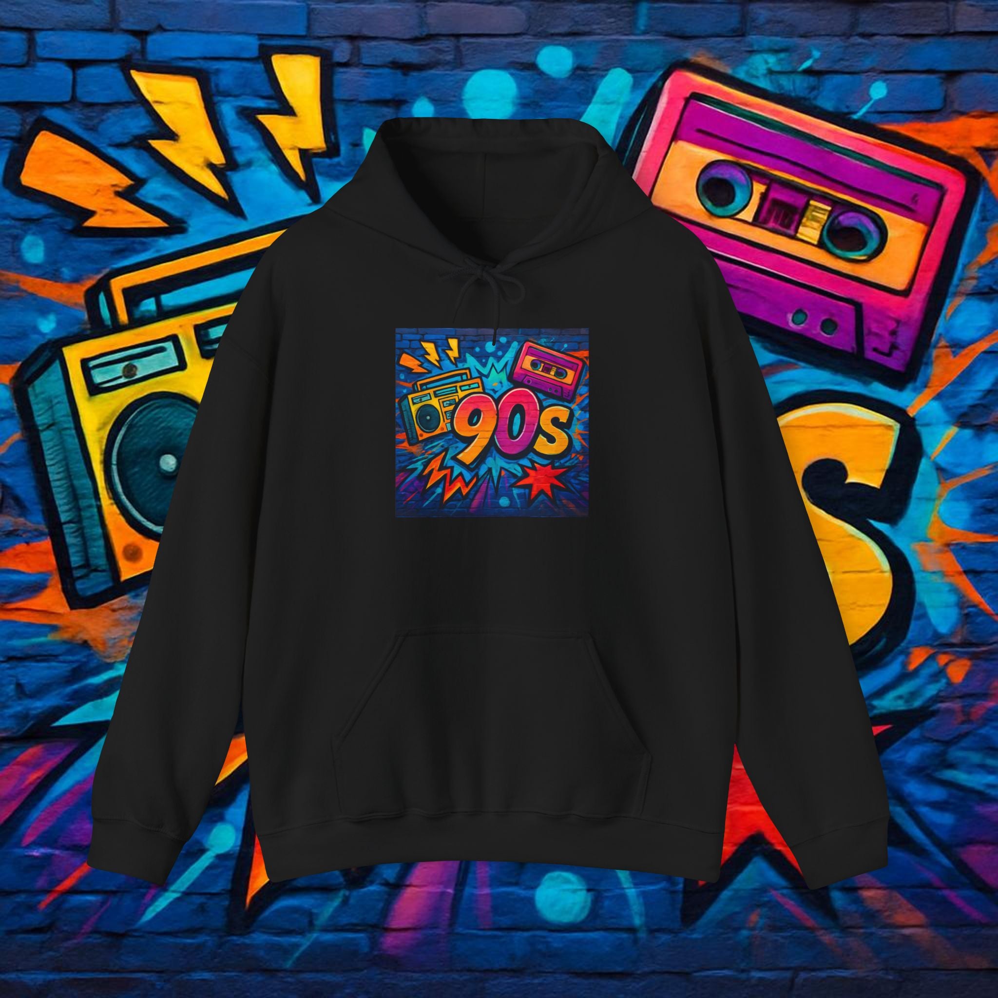 90s Retro Hoodie – Vintage Cassette Boombox Graphic Pullover