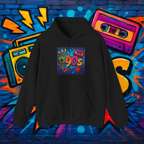90s Retro Hoodie – Vintage Cassette Boombox Graphic Pullover