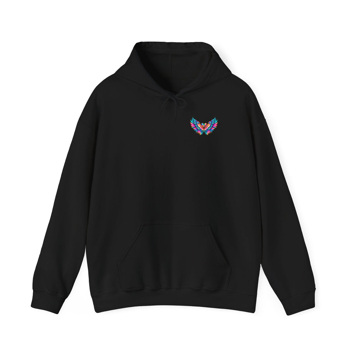 Winged Inspiration Hoodie — "Spread Your Wings" Colorful Angel Wings Graphic