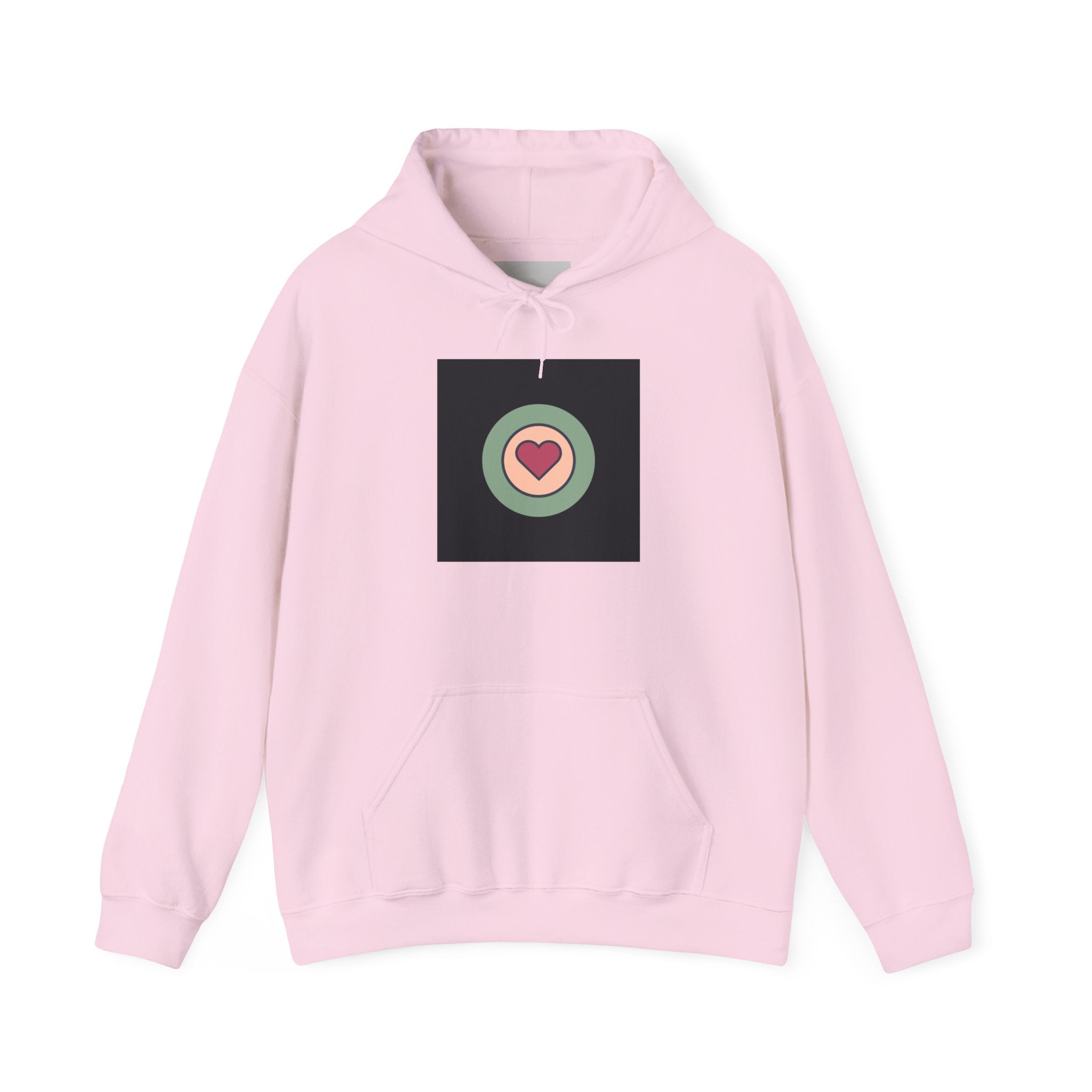Retro Heart Target Hoodie — Vintage Pastel Heart Graphic Hooded Sweatshirt